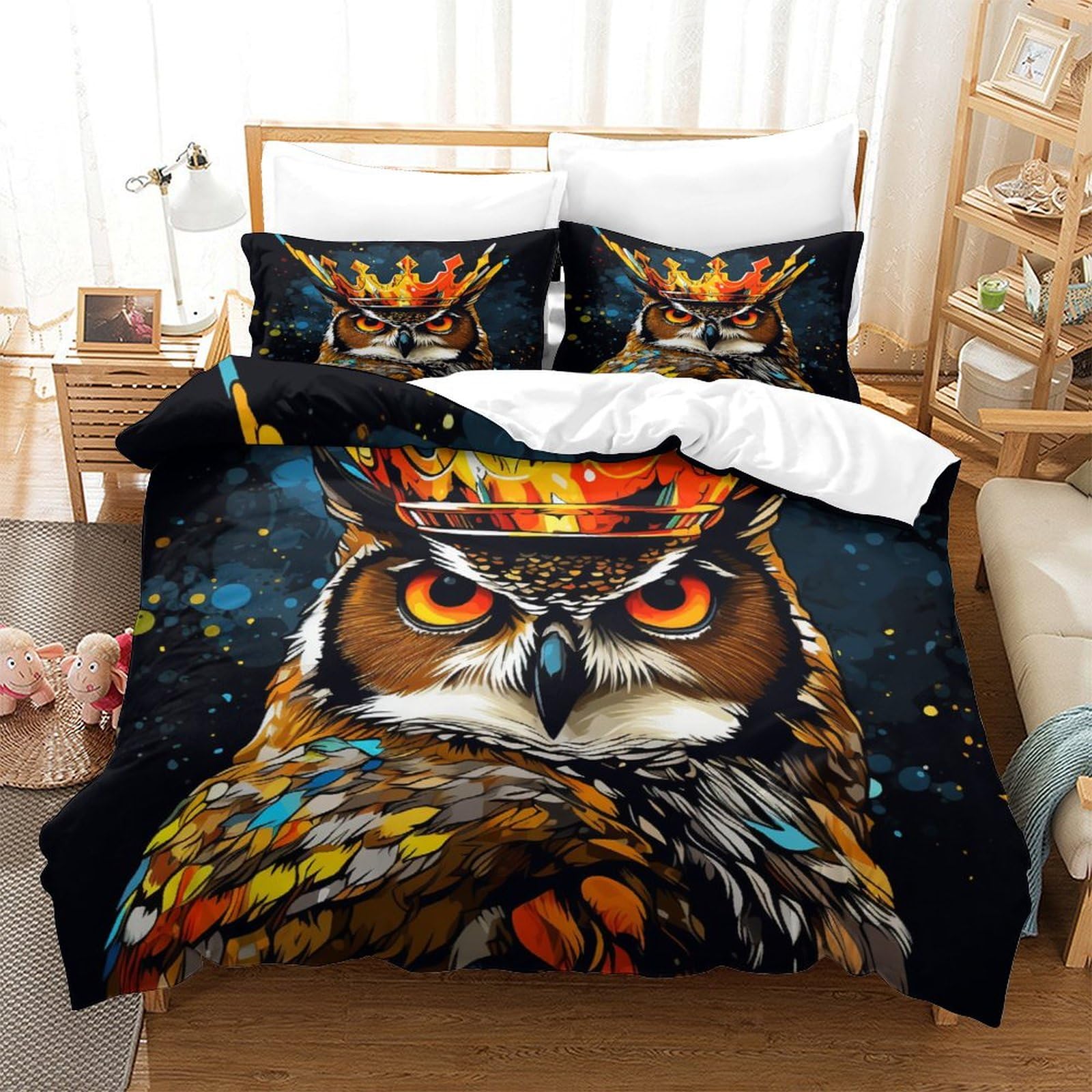 P1S9U7W5Y 3D Printed Artistic Owl Duvet Cover Set 3pcs Microfiber Owl Bedding Set King