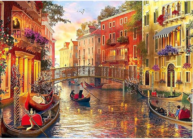 Meryi Jigsaw Puzzles for Adults 1000 Piece, Adult Children Intellective Educational Toy DIY Collectibles Modern Home Decoration (1000 pec(letters on the back), Venice Water City)