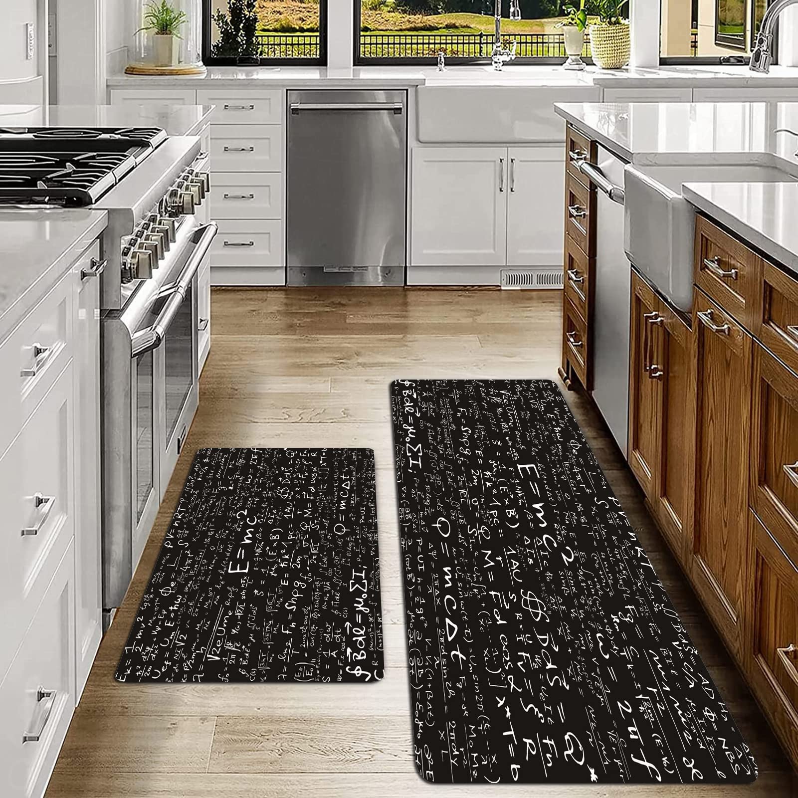 2-Piece Non-Slip Kitchen Rugs,Integral Physics Blackboard Physical Equations Formulas Theory Einstein Math Mathematics Time Atom,Kitchen Mats Set For Floor Non Slip Comfort Standing Mat Backing Mat