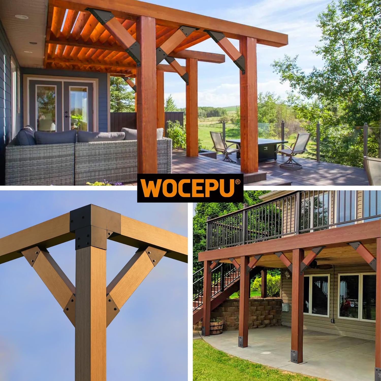 8pack 45 Degree Angle Support Bracket, for 4x6 (Actual 3.5''x5.5'') Pergolas, Gazebo, Deck Porch, Cabin Elevated Wood Support Bracket Support kit (Frosted-Black)