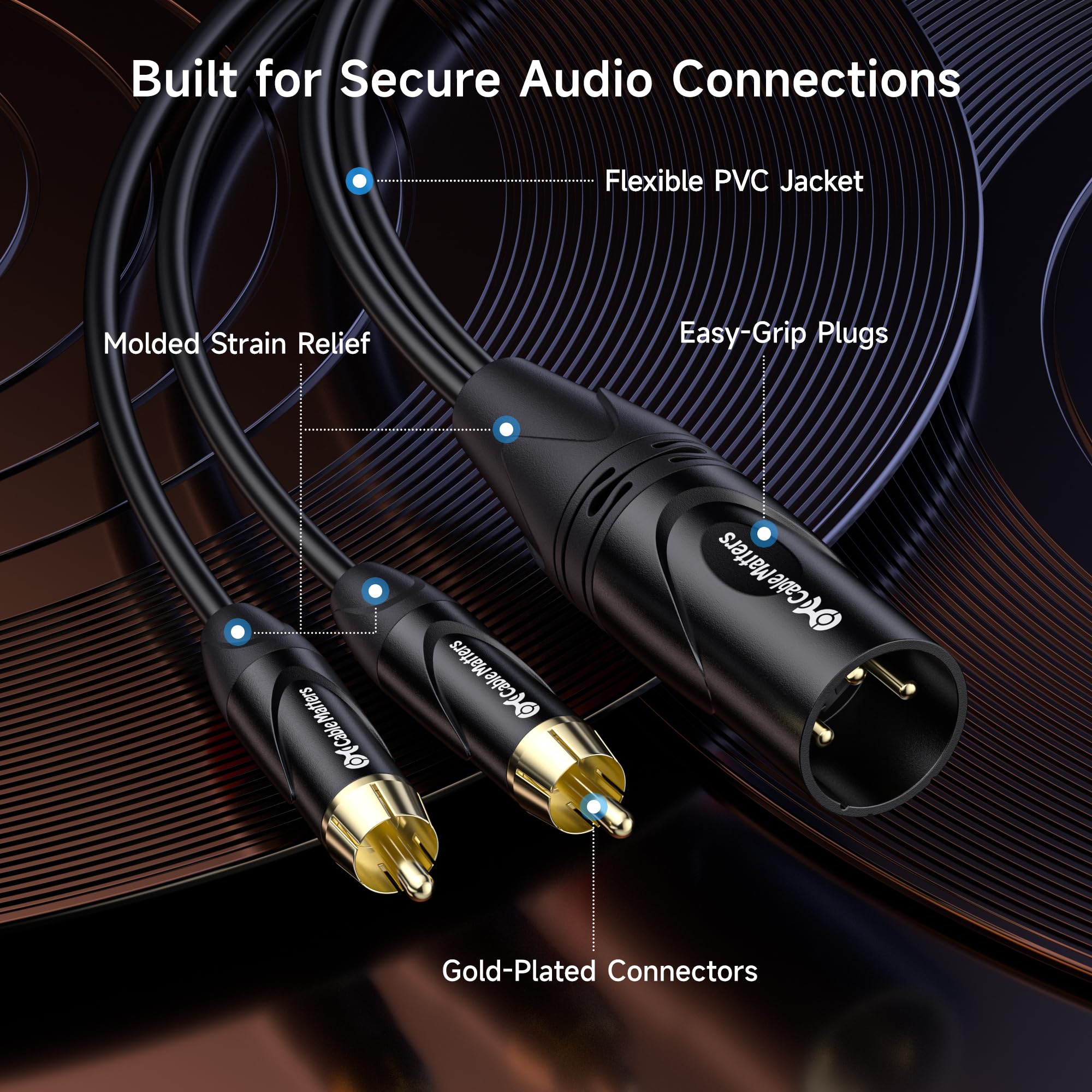 Cable Matters Cavo splitter audio stereo da RCA a XLR 1,8 m (XLR a doppio adattatore RCA) in nero Cable Matters Cavo splitter audio stereo da RCA a XLR 1,8 m (XLR a doppio adattatore RCA) in nero