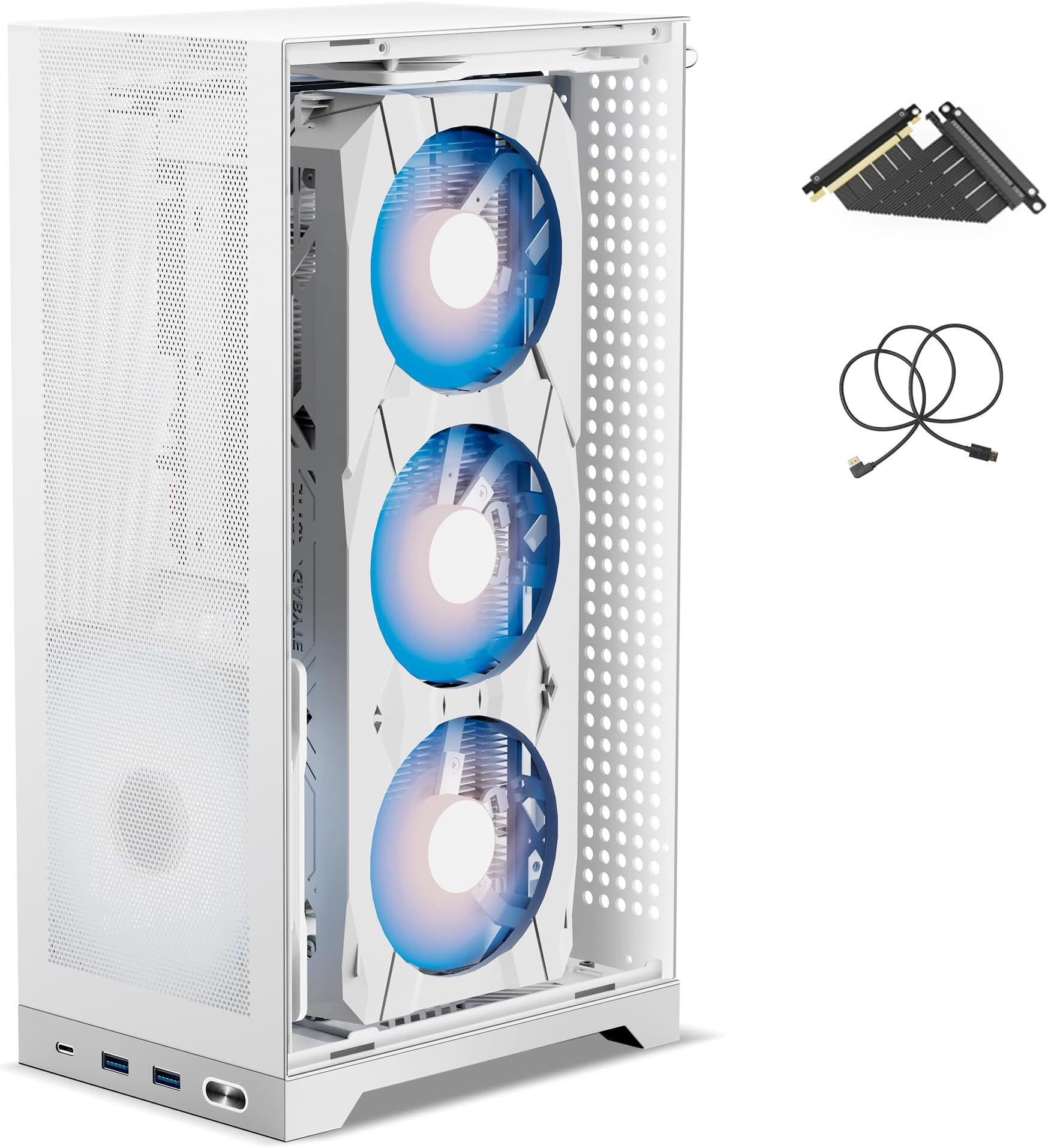 L300 Mesh Mini ITX Handled PC Case, 8.5L Simple Compact Desktop Chassis with Dual Reverse PCIe 4.0 Riser Cable & DP 1.4 Cable, SFX/SFX-L PSU, H120mm Cooler, White