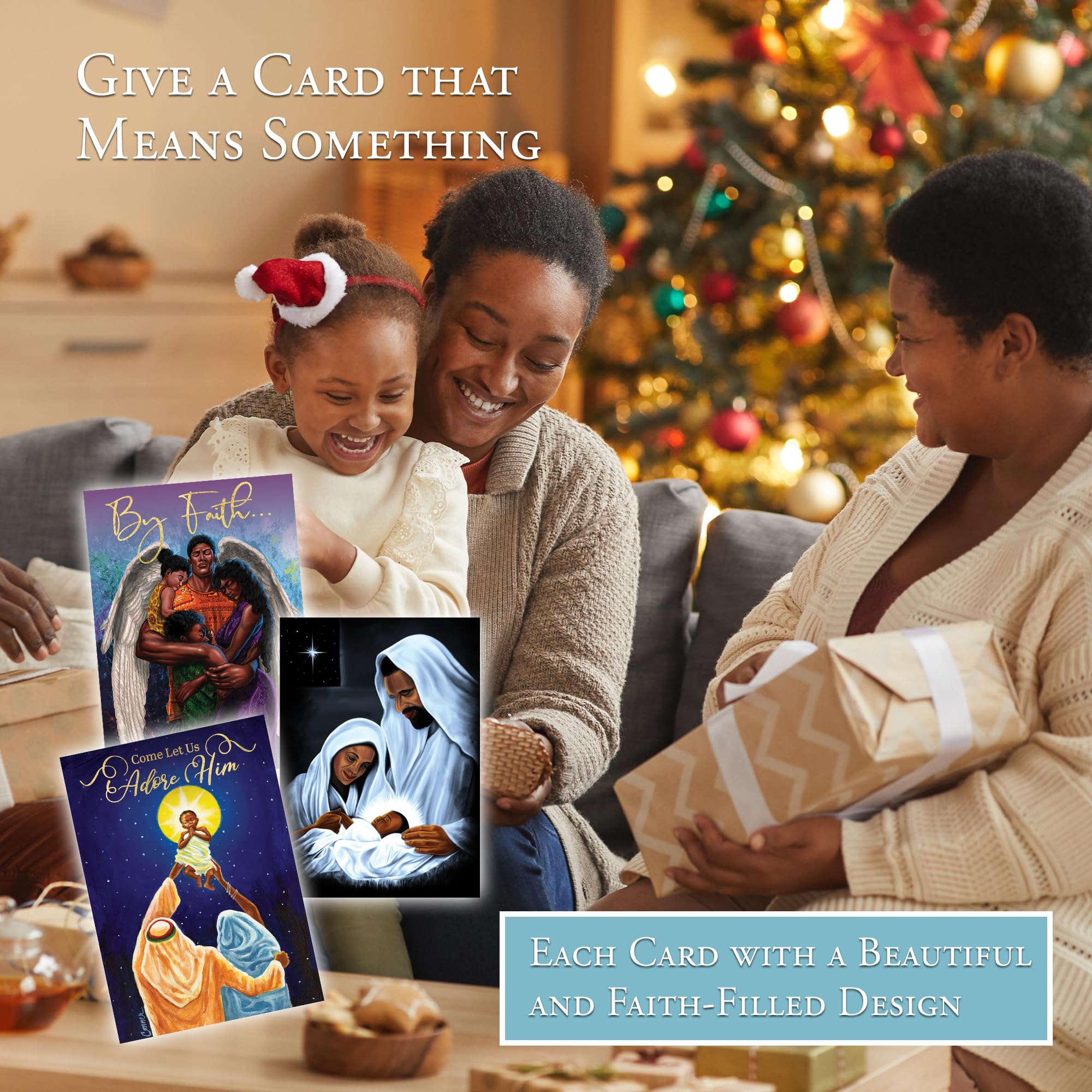 Set 15 Biglietti Di Natale Religiosi African American Expressions, Con Buste Foderate In Lamina Oro E Sigilli