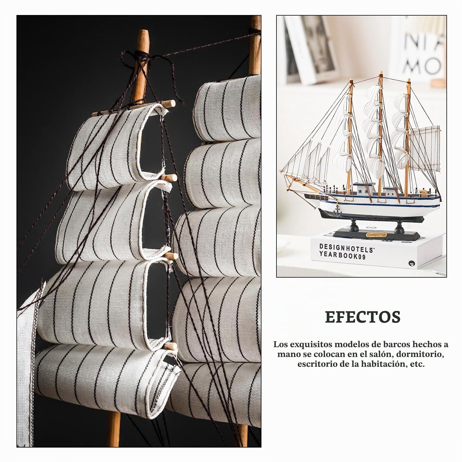 Syfunlv Modelo de Barco de Vela Decoración, Modelo de Barco de Vela de Madera, Modelo de Barco de Vela Vintage, Modelo de Barco de Estilo Mediterráneo de 32 x 6 x 30 cm, Hecho a Mano.