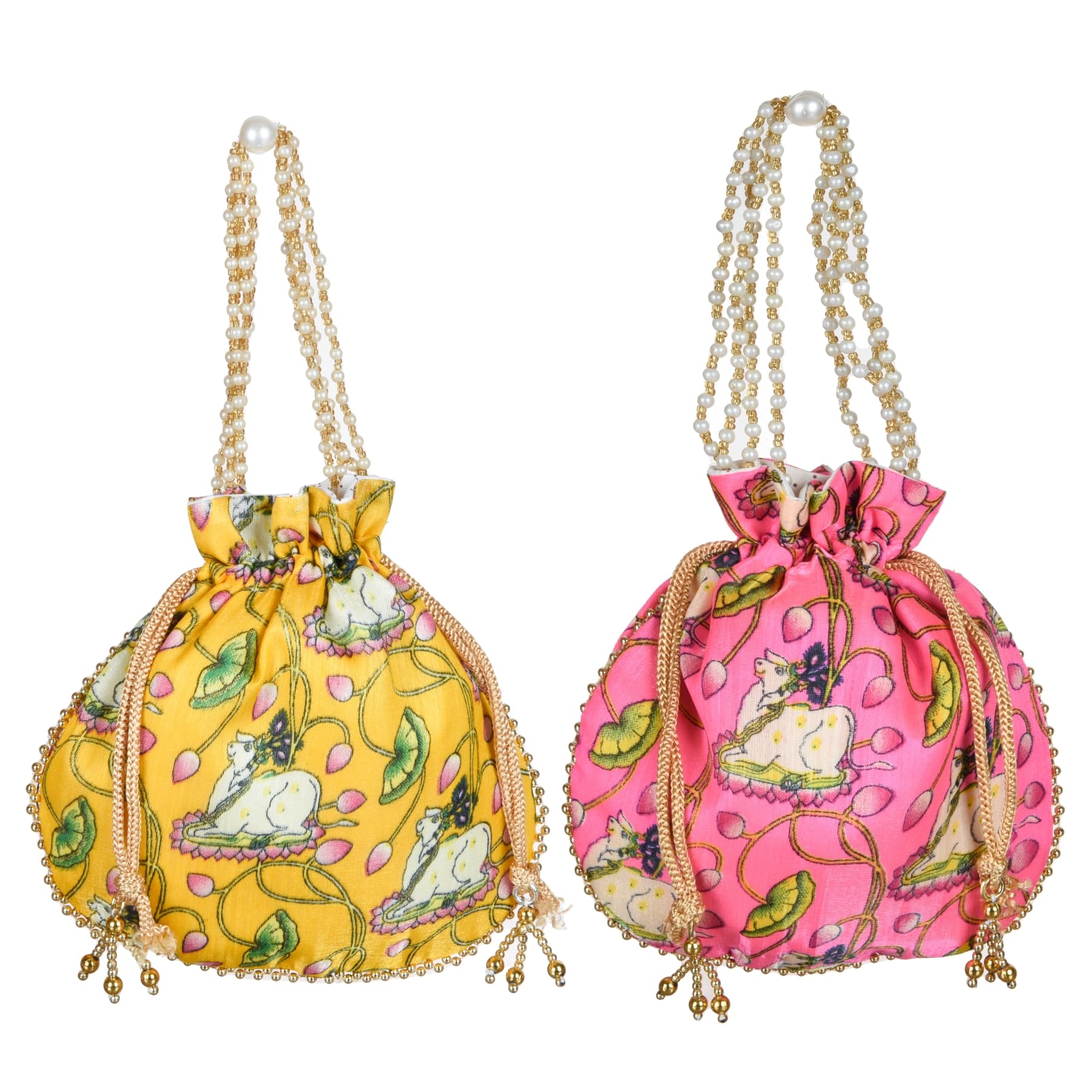 Kuber Industries Potli|Silk Wedding Potli|Wallet Potli|Christmas Gift Potli|Baby Shower Potli|Traditional Shagun Potli|Drawstring with Beads Handle Potli|Cow-Design Patli Potli|Pack of 4|Multi (B0D819RTY4) Amazon Price History, Amazon Price Tracker