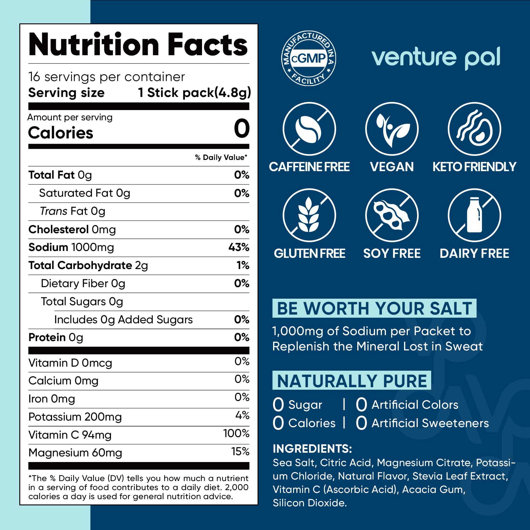 Venture Pal High Sodium Sugar Free Electrolytes Powder Packet, 16 Sticks — Amazon image 10