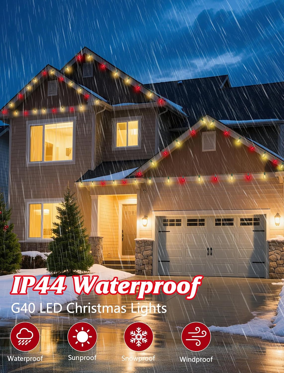 SUNSGNE Red and White Christmas Lights, 50FT G40 Globe Christmas Lights with 27 LED Round Xmas Light Bulbs(2 Spare) for Outdoor Roofline Patio Yard Decorations, E12 Socket, Green Wire