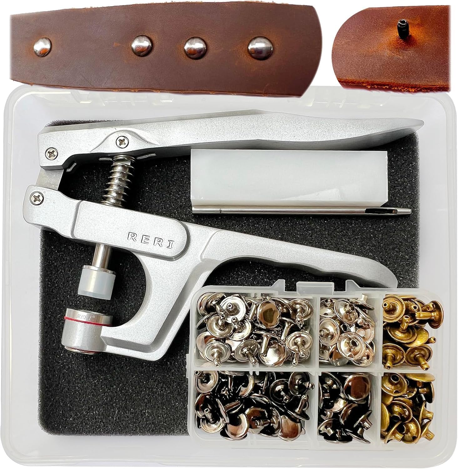 Leather Rivets with Pliers,120 Sets 12mm 3 Colors Double Cap Rivet Tubular Metal Studs for Leather Fabric Craft Repairs & Decoration