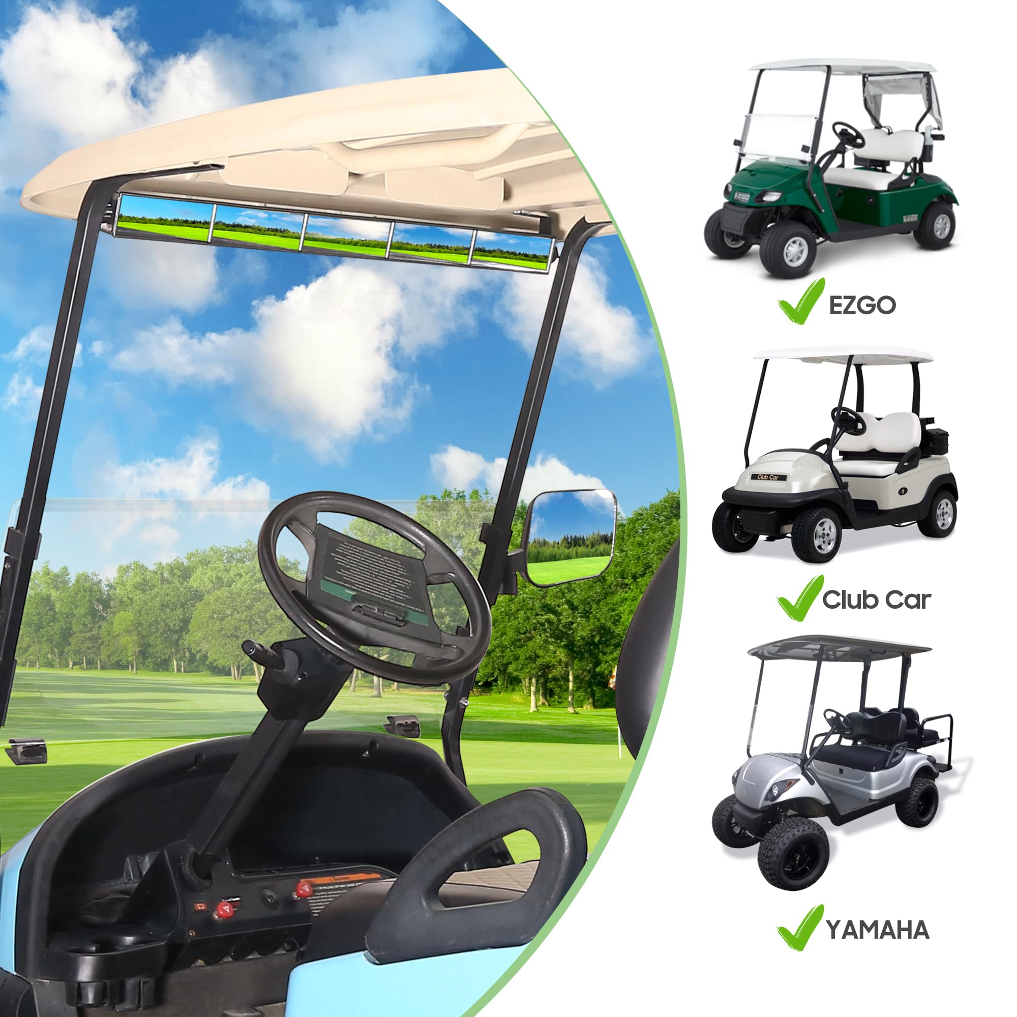 10L0L Rétroviseur universel à 5 panneaux pour voiturette de golf EZGO, Club Car, rétroviseur grand angle, compatible avec voiture SUV Van Truck