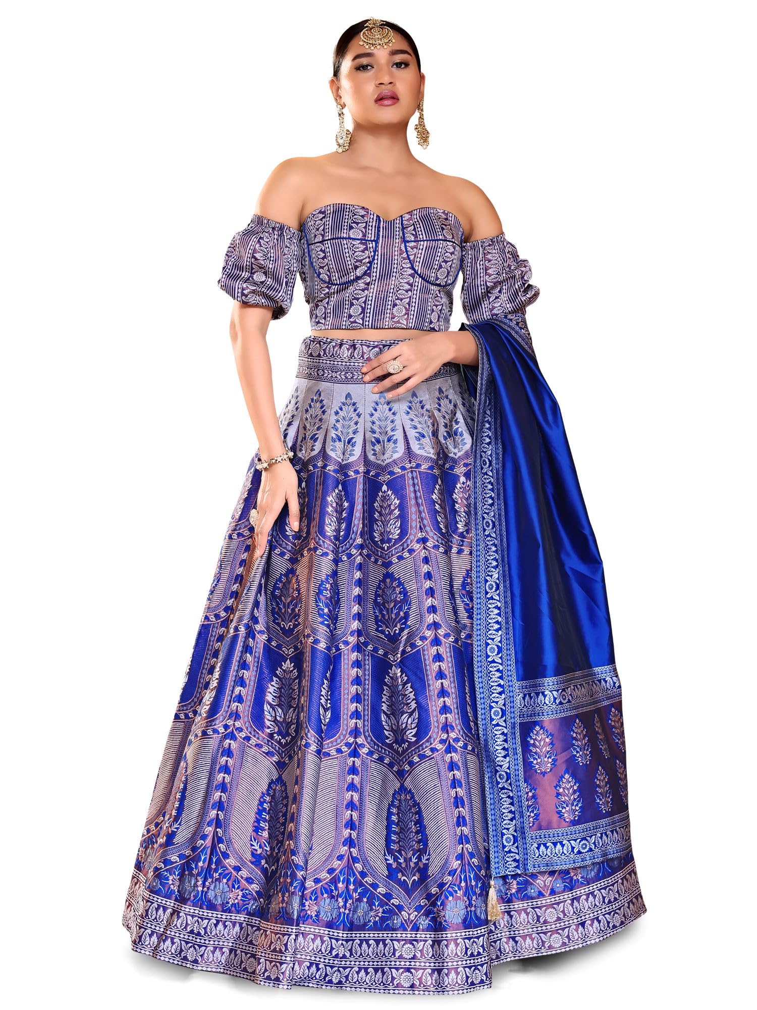 PURVAJA Lehenga Choli damski zestaw ze sztucznego jedwabiu, półszyty