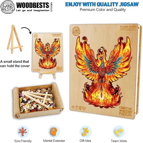 Miniatura 3 de WOODBESTS Rompecabezas de madera para adultos, rompecabezas de fénix (L, 270 piezas, 14.4 x 11.9 pulgadas), hermosa caja de madera, rompecabezas de