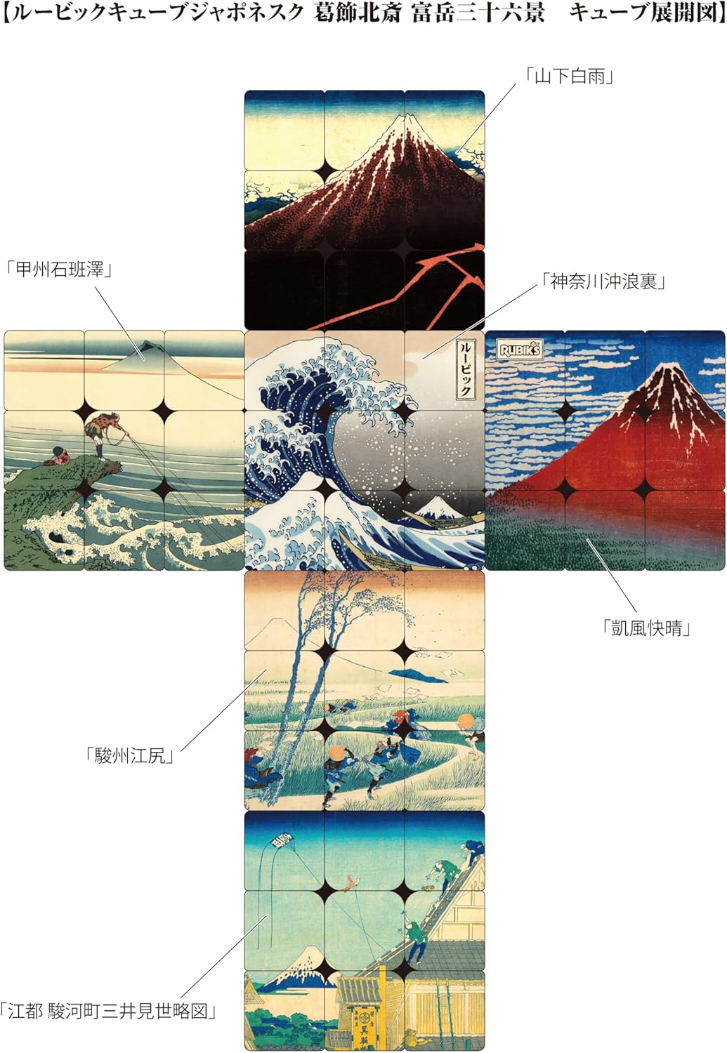 MegaHouse Rubik's Cube Japonesk, Katsushika Hokusai, Fuku-36 Scenes, for Ages 8 and Up