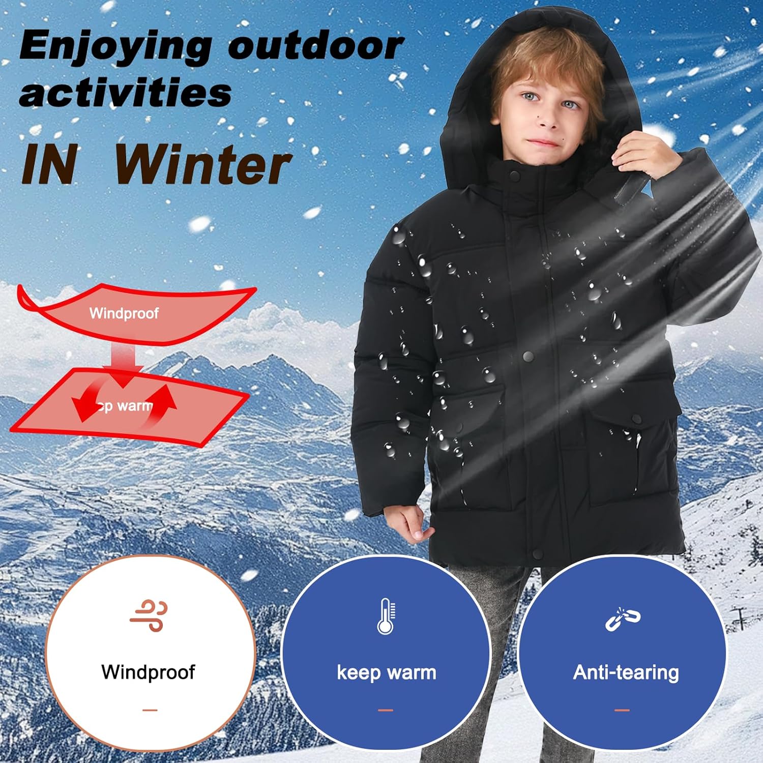 UVIPC 6-12 Years Boys Winter Coat Kids Warm Jacket Wind Water-Resistant Puffy Coats Outwear Toddler Hood Fleece Inner - Image 7