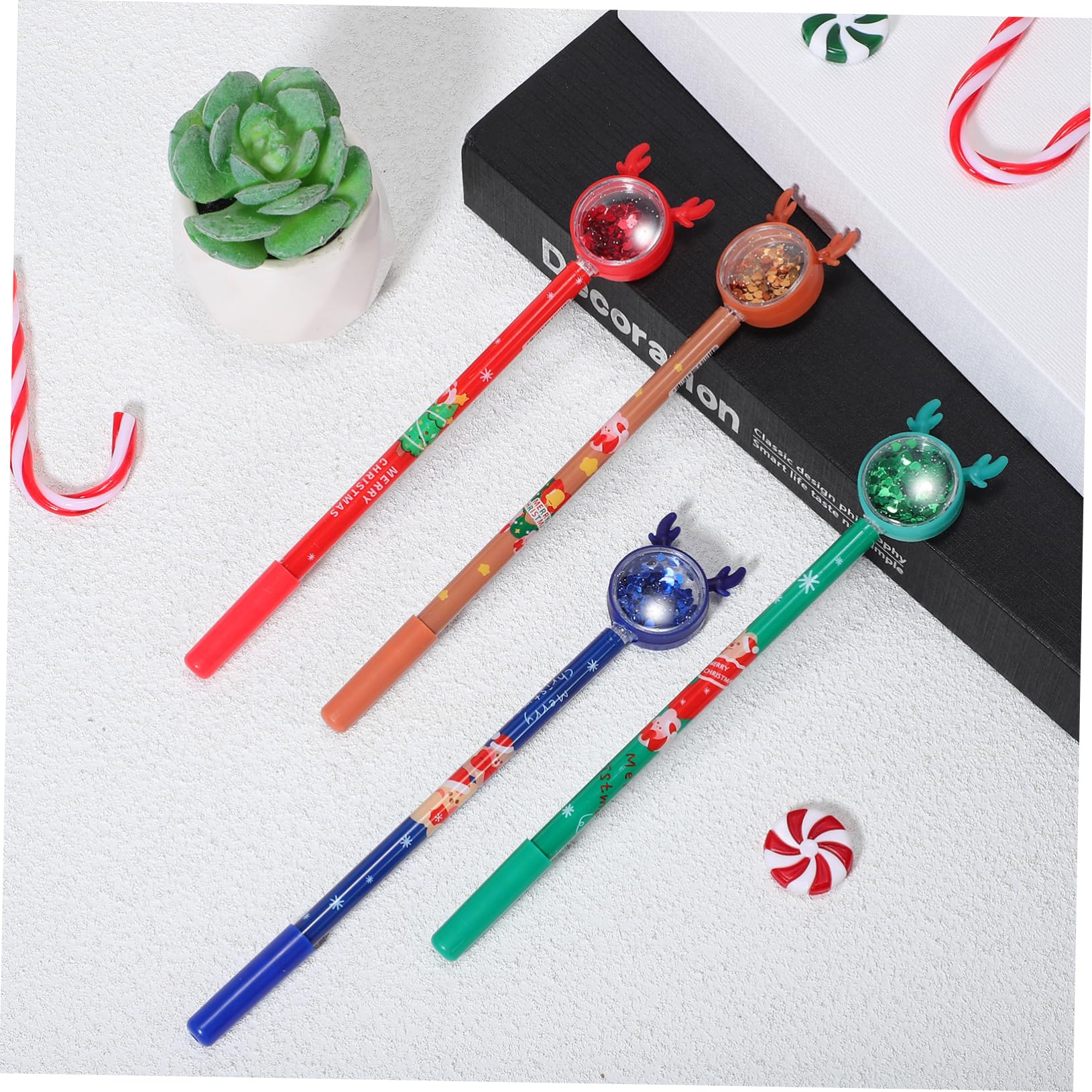 WOONEKY Lot De 36 Stylos À Encre De Noël En Forme De Cerf Et Délan À Paillettes Brillantes Multicolores Pour Le Bureau Lécole