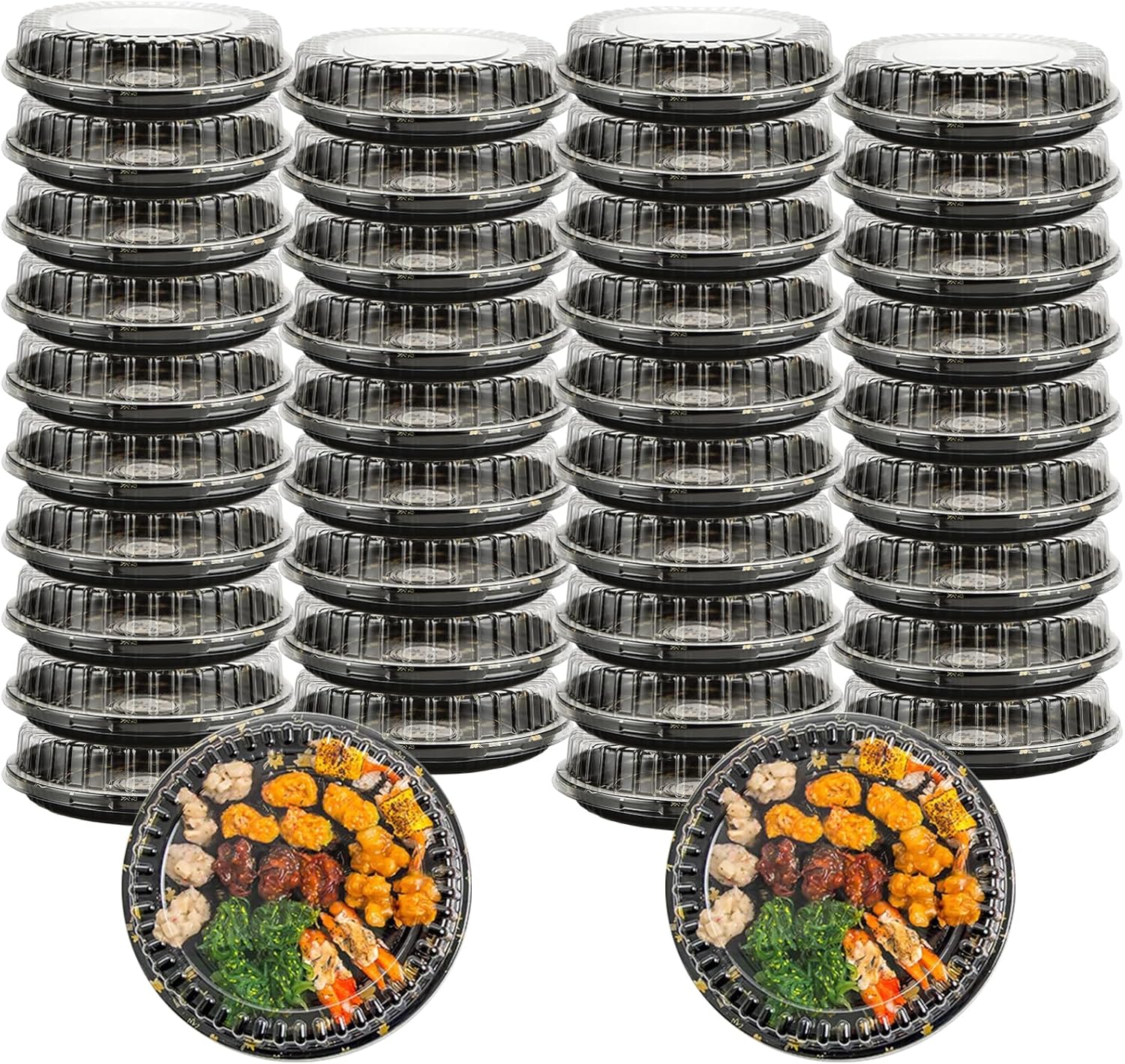 30 pack 10 inch plastic serving tray with lids, catering trays with lids, party tray with lids large sandwich trays for parties with lid for takeout food catering picnic 9.8x9.8x1.8 inch