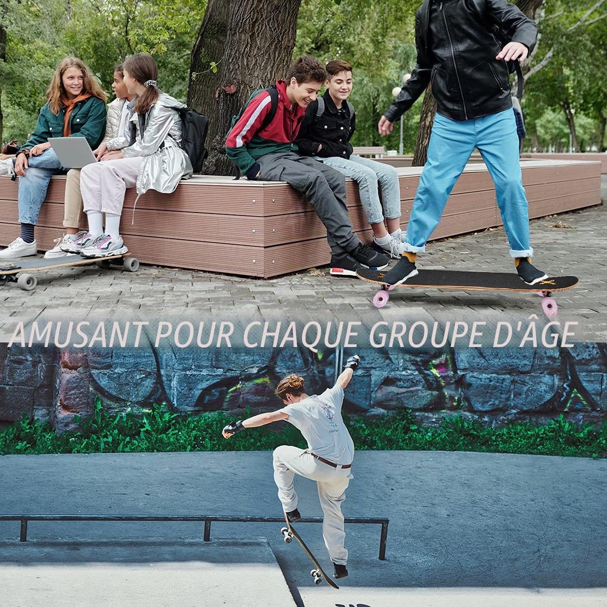 Longboard Adulte Skateboard Complètes,117x23 cm,Planche de Skate avec Roues LED Clignotantes,8 Couches de Bois D'érable Pont,Longboard Dancing Cruiser pour Débutants
