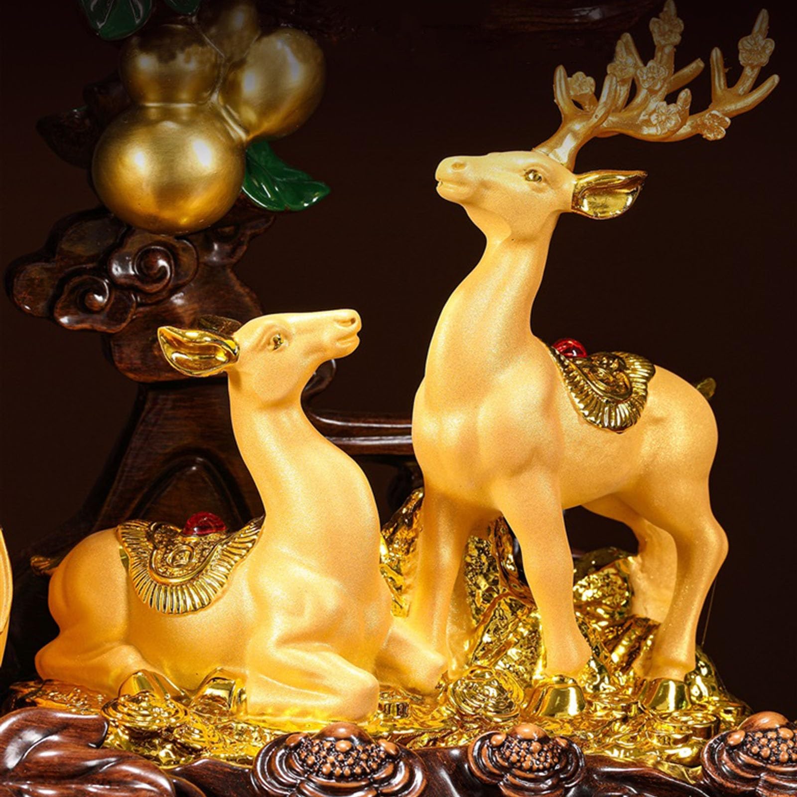 Ozdoby Lucky Calabash Cytryn Kryształowe Drzewo - Figurki z muszli bogactwa i jelenia dla przyciągania bogactwa, element dekoracyjny Feng Shui do domu lub biura Drzewo pieniędzy (żółty, duży)