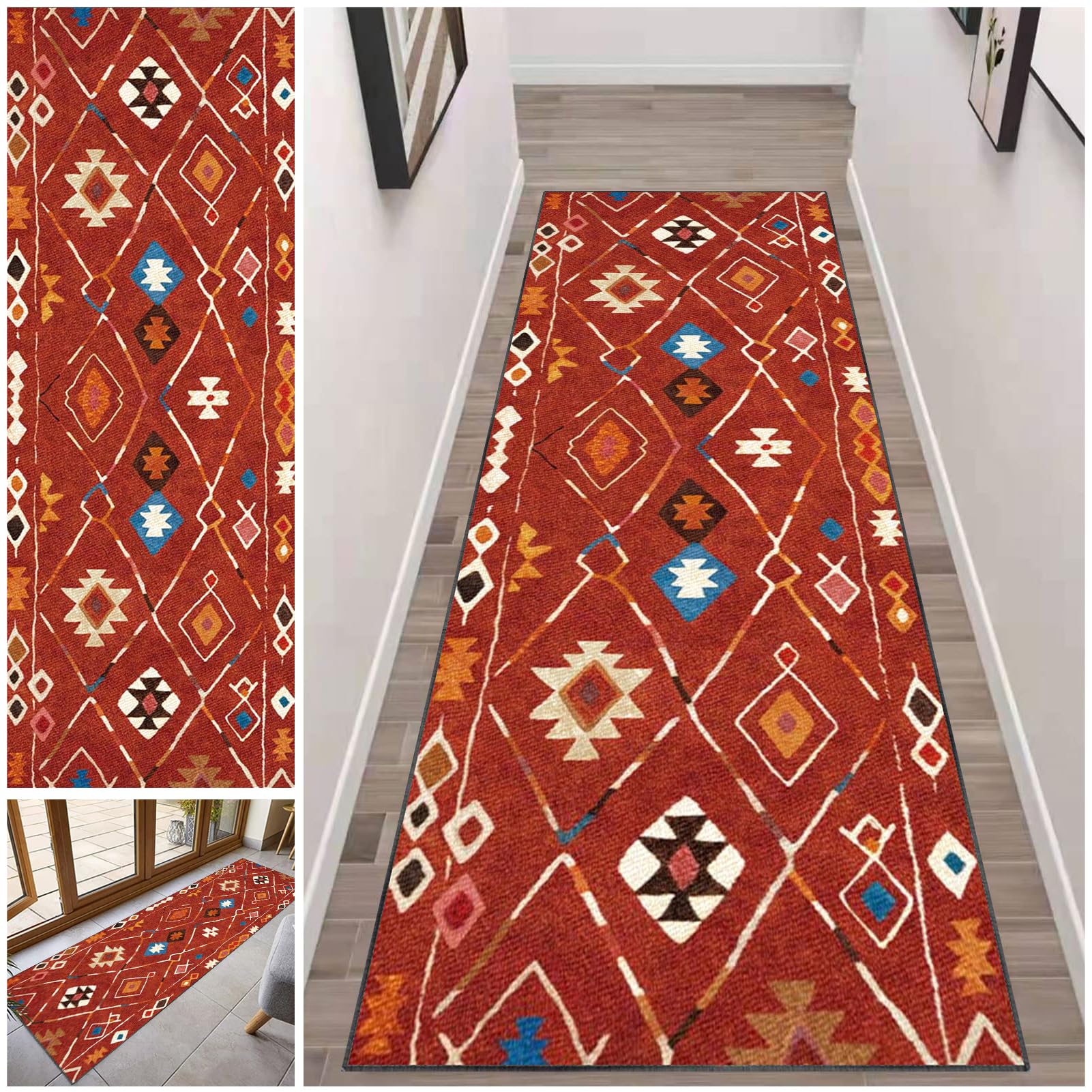 Tapijtloper voor gang, keuken, antislip, wasbaar, keukenloper, 110 x 300 cm, grijs, goud, groen, tapijtmatten, polyester, gang, woonkamer, slaapkamer, vuilvangmat, keukentapijt