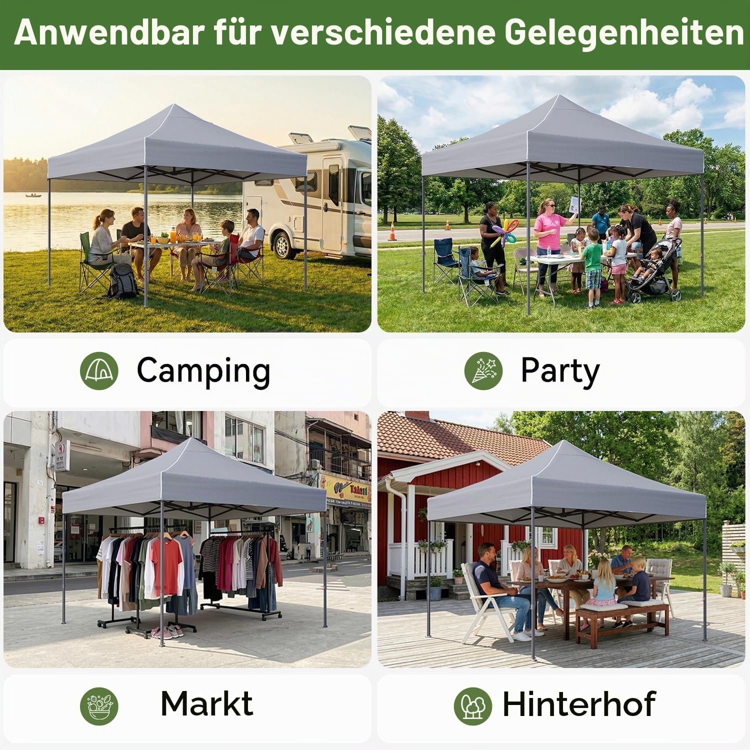 Aoxun Faltpavillon 3x3m Wasserdicht Pop Up Pavillon Rollentasche | Wasserdichter 3x3m Pop Up Faltpavillon mit Rollentasche und Sandsäcken für schnellen Schutz im Garten oder beim Camping
