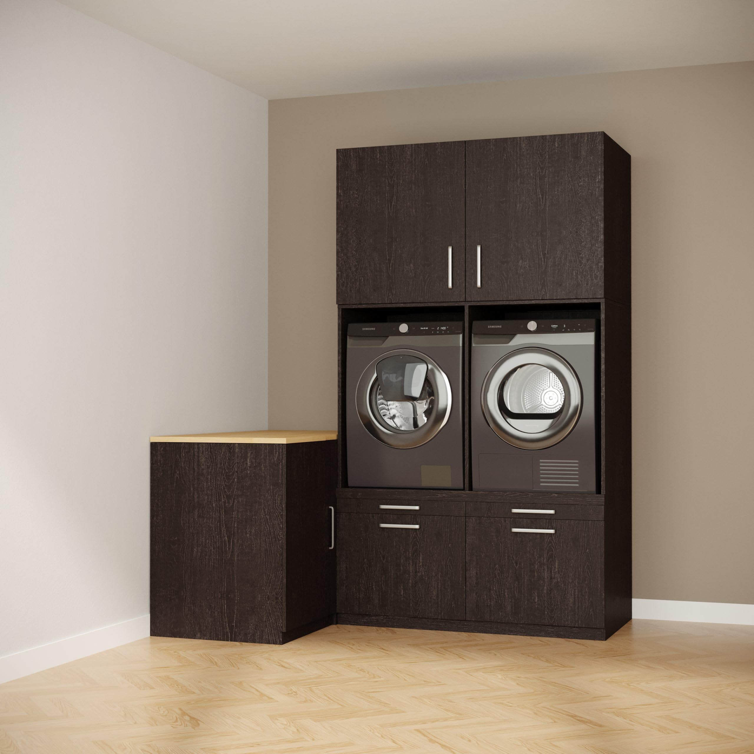 Lavadora Gabinete Ciudad del Cabo - Lavadora elevadora - Conversión a máquina - 700(D)*2030(B)*2350(H) mm - Negro - Diseño elegante, que ahorra espacio y ergonómico - Fácil de colocar