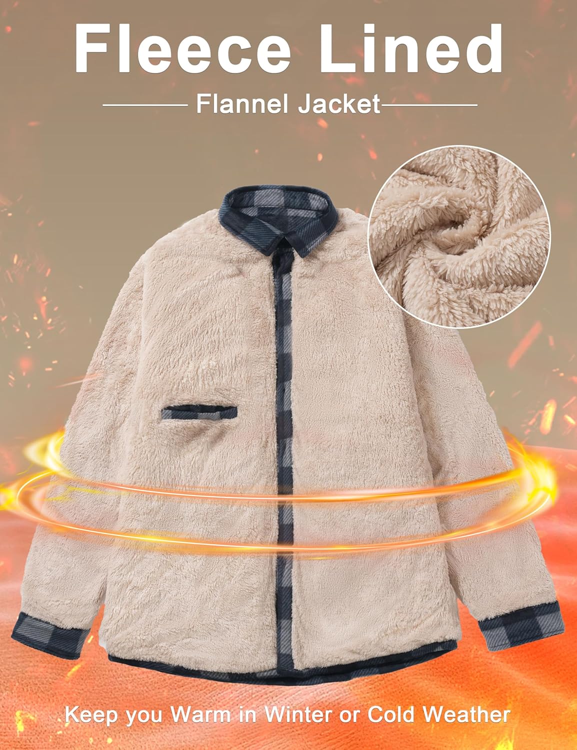 Cotrasen Men's Flannel Shirt Fleece Lined Flannel Jacket Cotton Button Up Plaid Shirt Warm Heavyweight Fall Winter Coat - Image 5