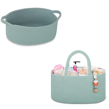 COMSE Small Woven Basket with Gift Bag and Ribbons, Gift Basket Empty, and Diaper Caddy Organizer, Diaper Basket, Baby Car Organizer