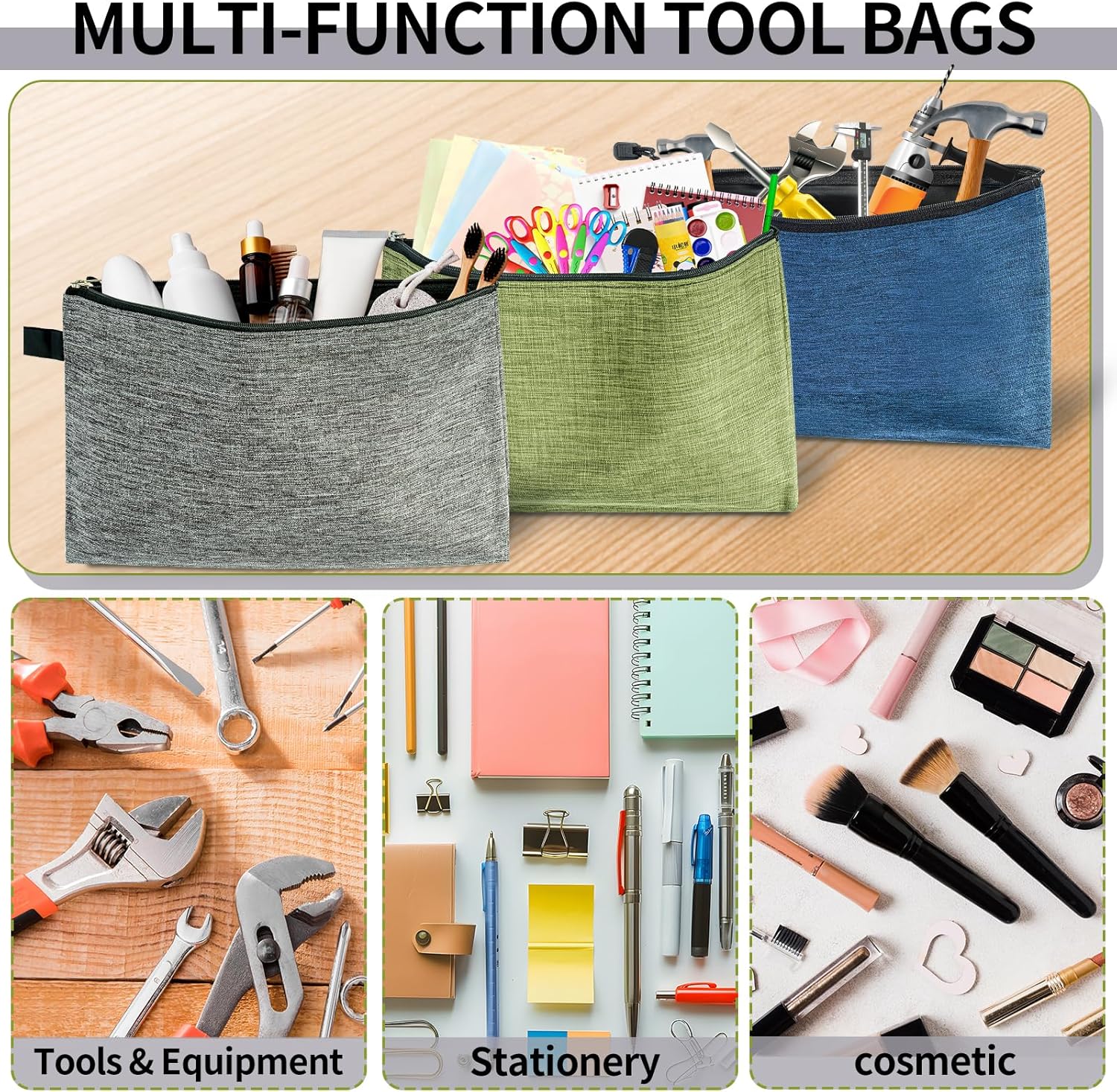 Tool Pouches With Zipper 3 Pack Waterproof Small Tool Bag, Practical Zippered Pouch Suitable For Organizing And Storing Tools, Gadgets, Cosmetics, Travel Accessories.