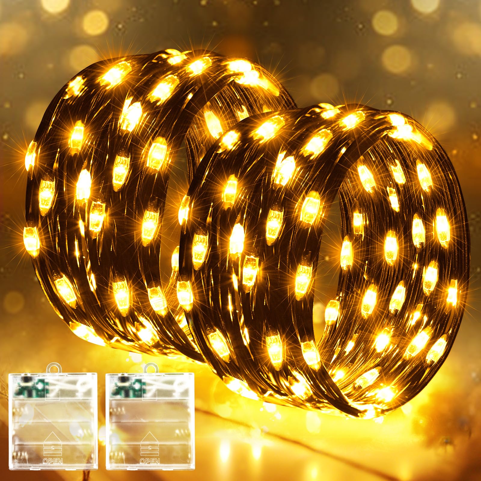 Lincentra Fairy Lights Battery Operated, 2 Pack 5M 50LED Christmas String Light with Timer, Christmas Decorations Fairy Lights for Bedroom Party Wedding Decoration (Warm White)