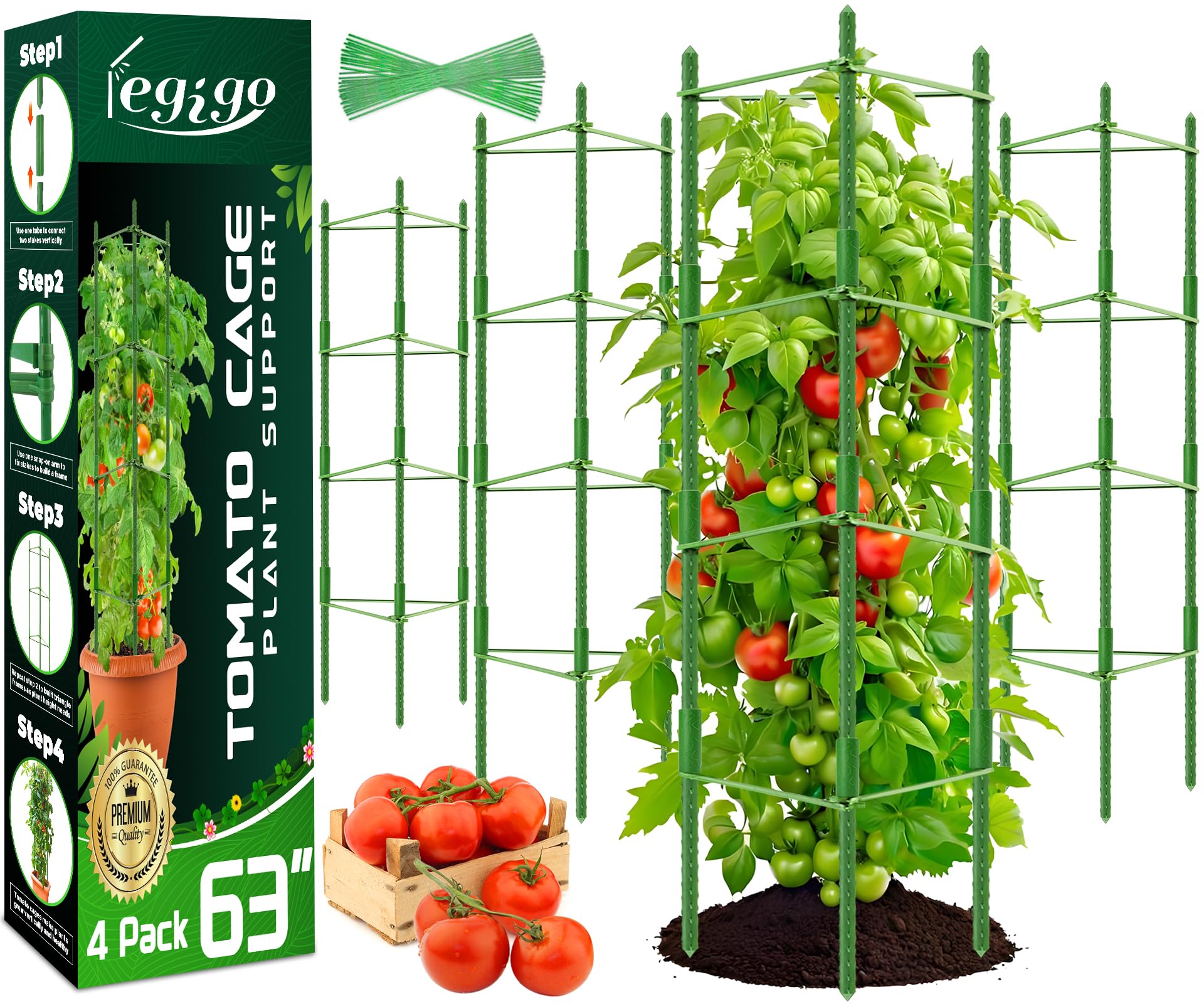Tomaten Rankhilfe 4 Stück 160 cm, Rankhilfe Tomaten Verstellbarer Tomatenturm aus kunststoffbeschichtetem Stahl, stabile Pflanzenstütze für Gurken, Rosen, Kletterpflanzen, Garten, Töpfe & Hochbeet