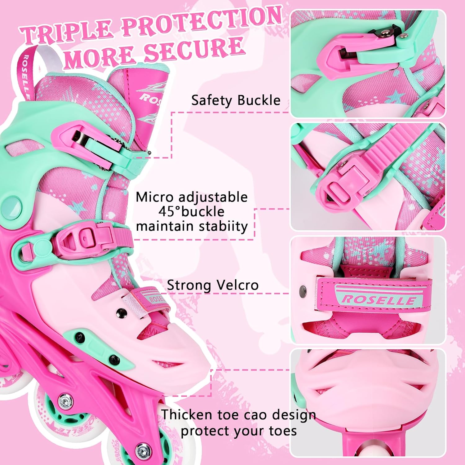 Inline Skates, Adjustable Childrens Inline Skates with Light up Wheels for Girls, Boys, Teens, Beginner | with Protective Gears and Carry Bag