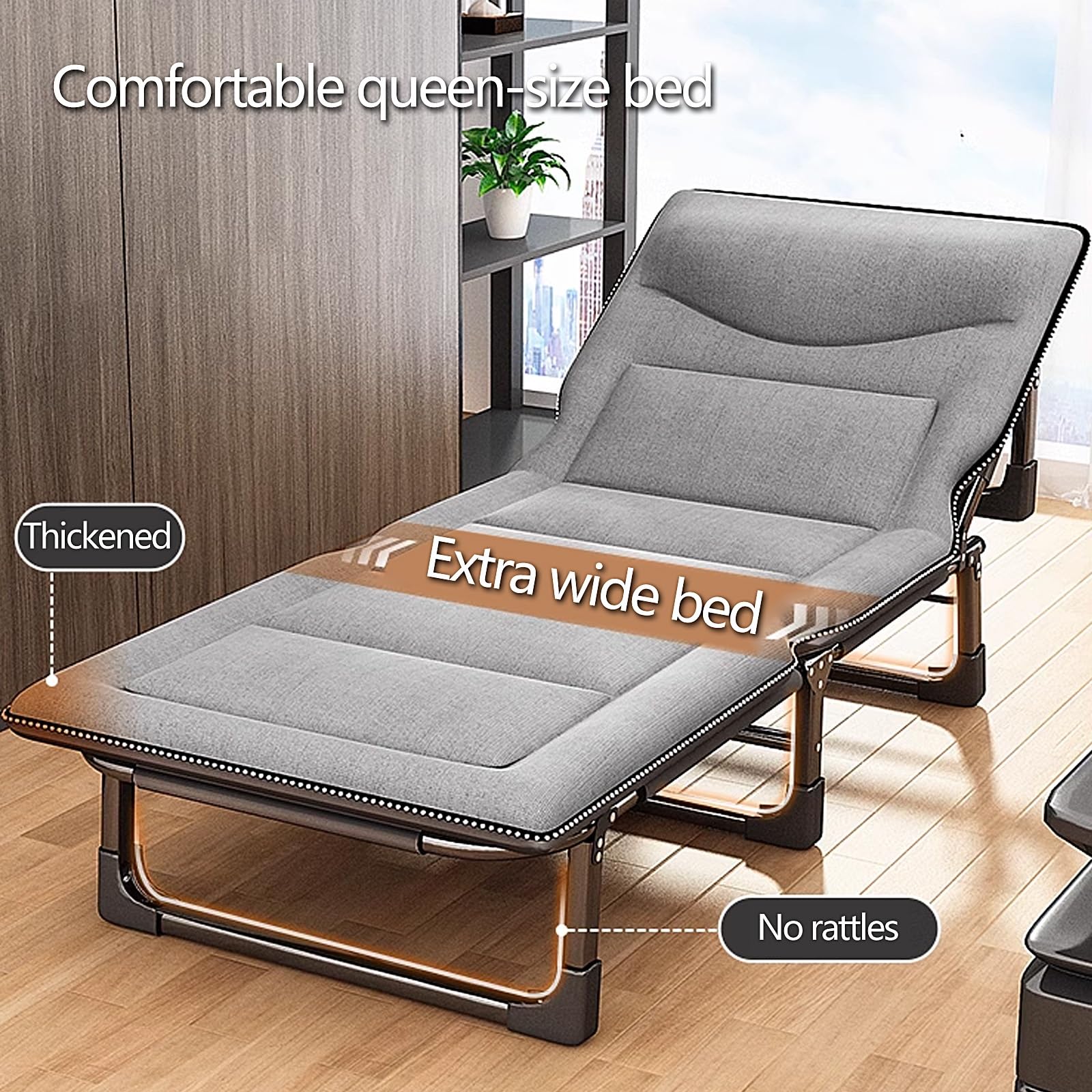 Łóżko Składane z Materacem en 3D Comfort Hoofdsteun Gastenbed Verstelbaar in 4 Posities Składane Łóżko Polowe Dla Dorosłych Geen Installatie Nodig(C,190 * 68 * 30cm)