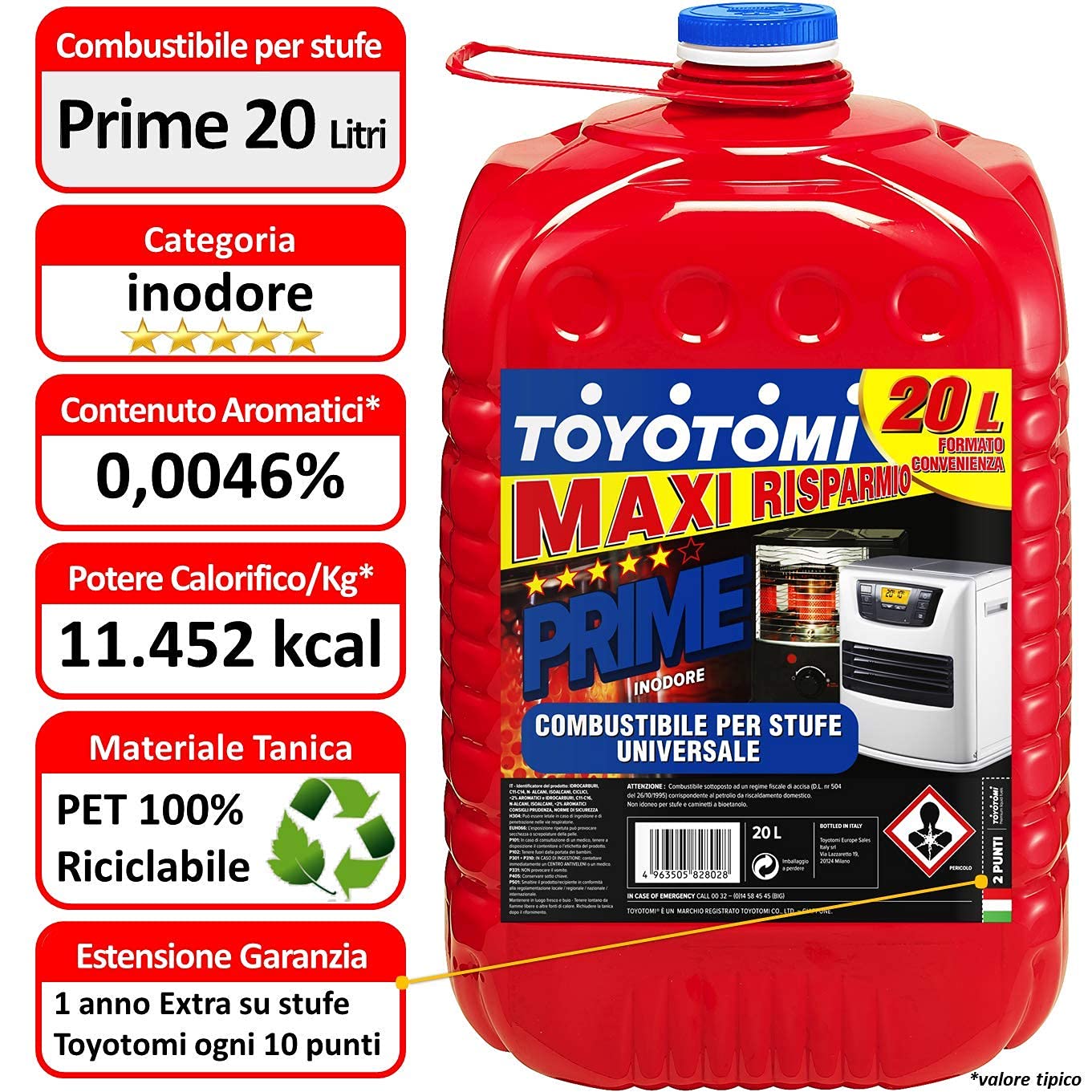 Toyotomi PRIME20L Combustibile Universale Inodore 20 Litri Blu (Ricondizionato)