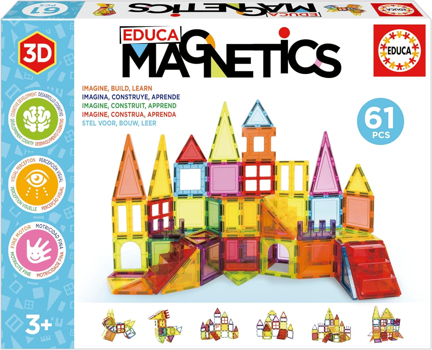 Educa Magnetics - 61 Piece Translucent Magnetic Block Set - Multicolor Pieces - Ages 3+