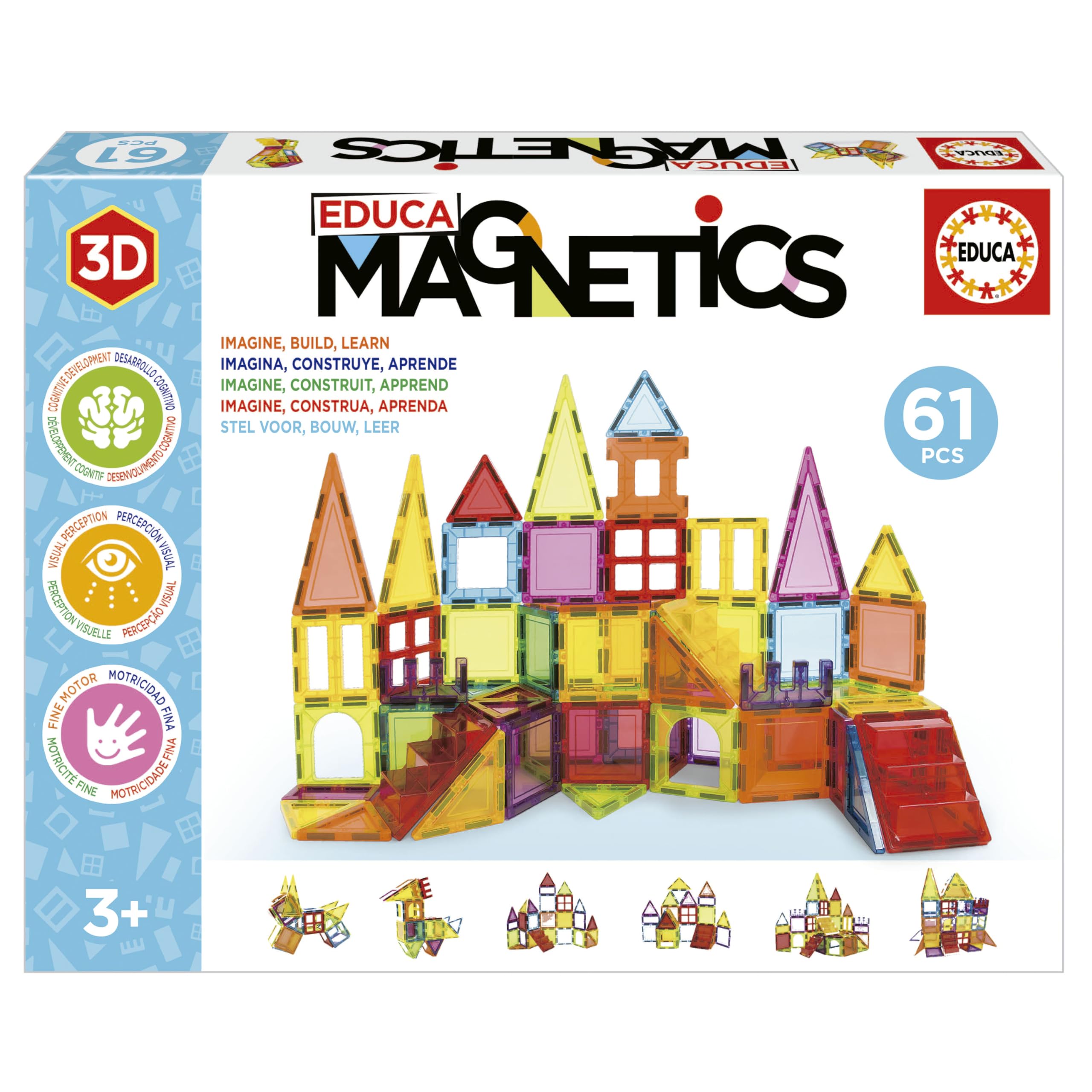 Educa - Magnetics | Juego Educativo de construcción 3D magnético con 61 Piezas para niños, construye Figuras geométricas desarrollando la Creatividad e imaginación. A Partir de 3 años (20024)