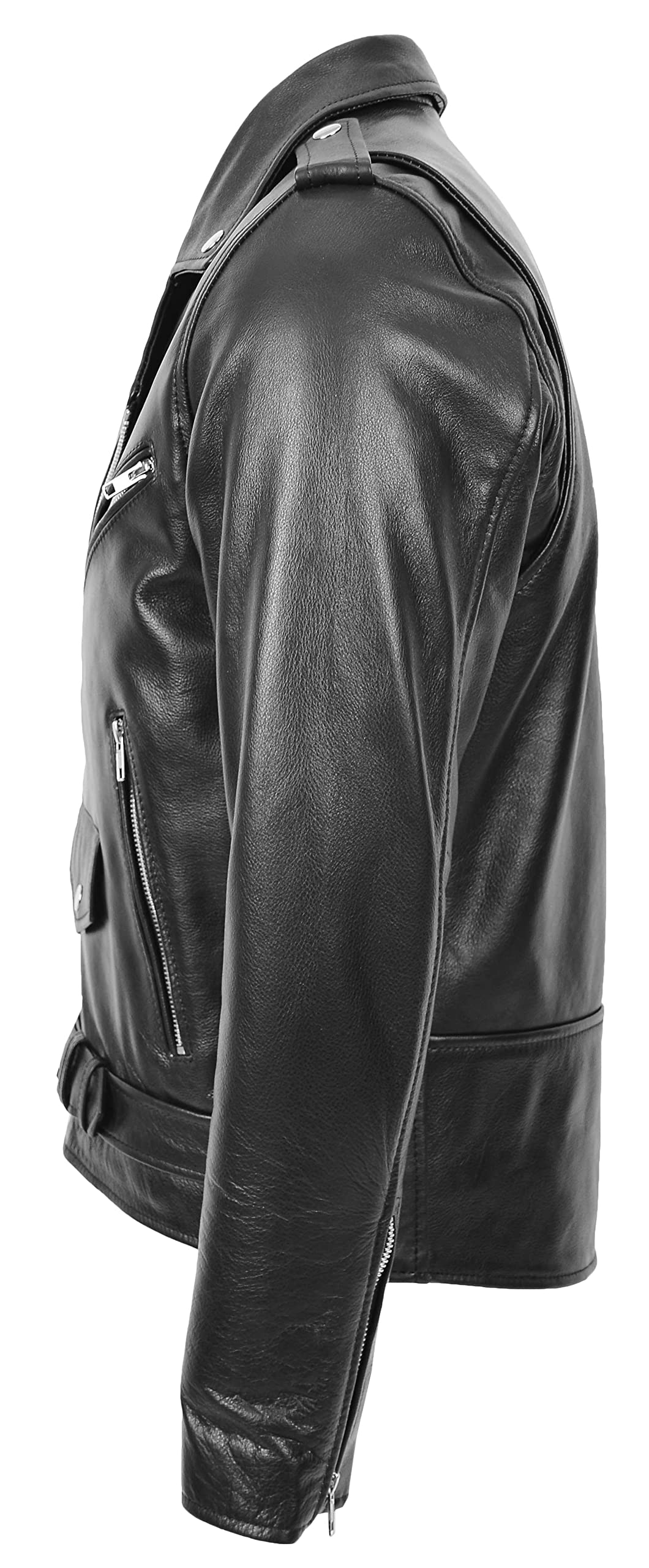 Kyle - Chaqueta de piel para hombre, con cremallera cruzada, estilo Brando