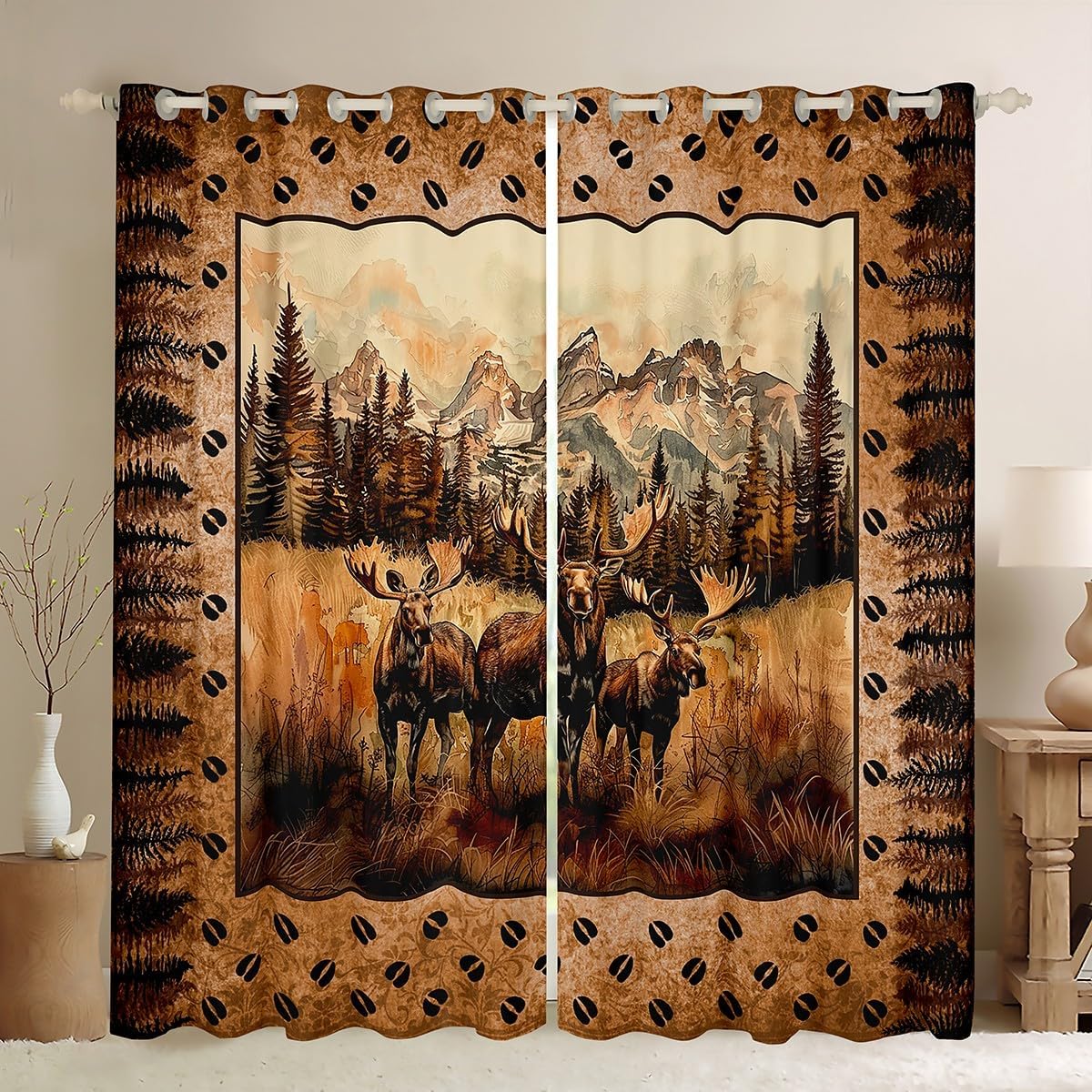 Camo Deer Window Treatments Camouflage American Flag Window Curtains For Bedroom Living Room 2 Panels 42"Wx90"L Rustic Farmhouse Cabin Blackout Curtains Hunting Woodland Animal Wildlife Decor