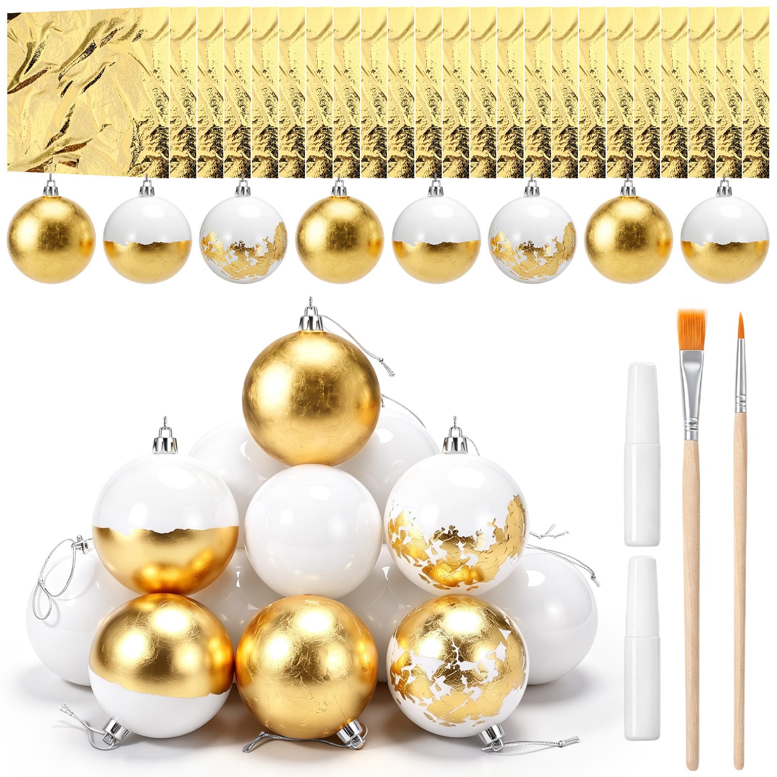 Civaner Kit fai da te con foglie dorate, palline di Natale bianche