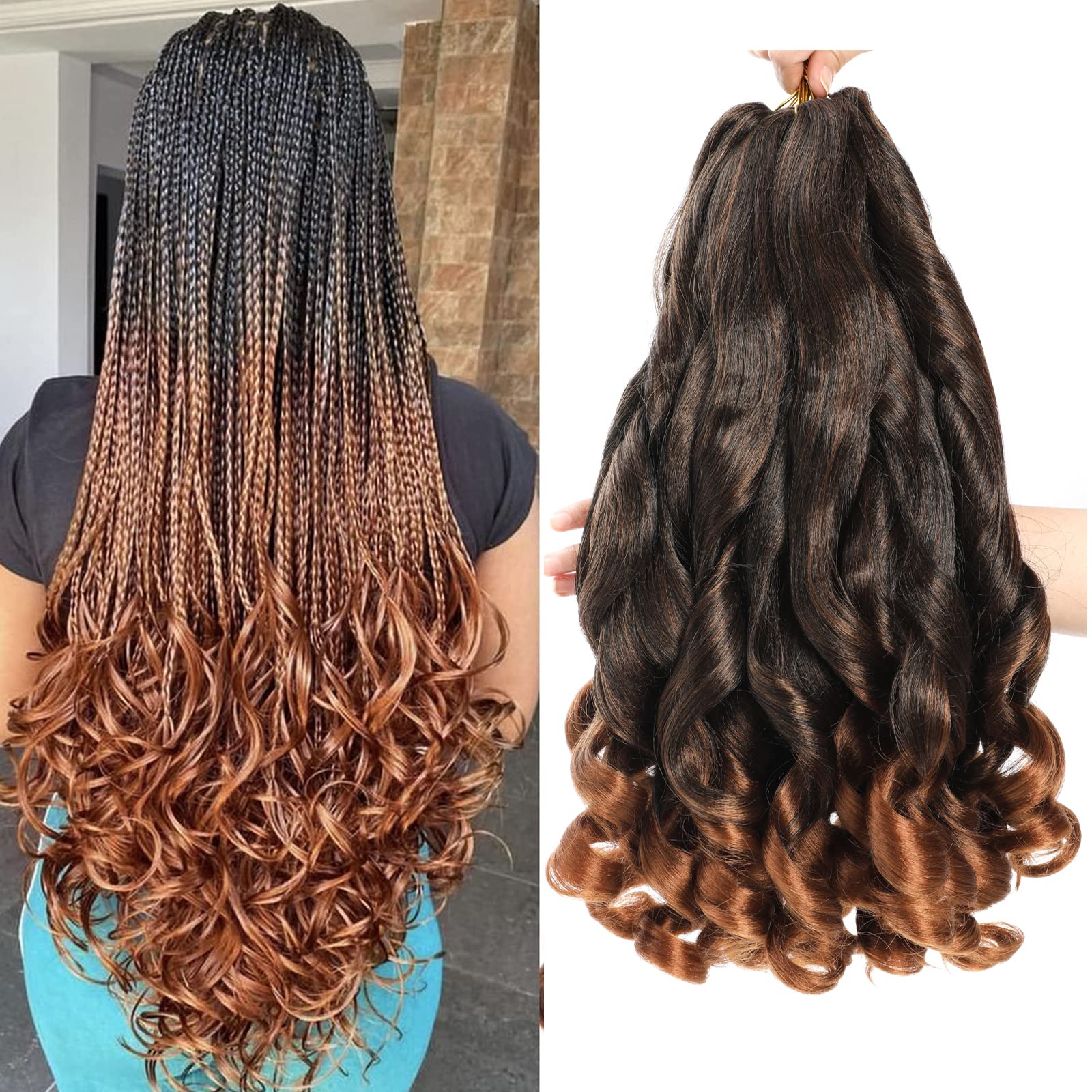 French Curl Braiding Hair Pre Stretched 16 Inch Curly Braiding Hair 1B/30 Loose Wavy French Curl Hair for Black Women (8Packs, 1B/30)