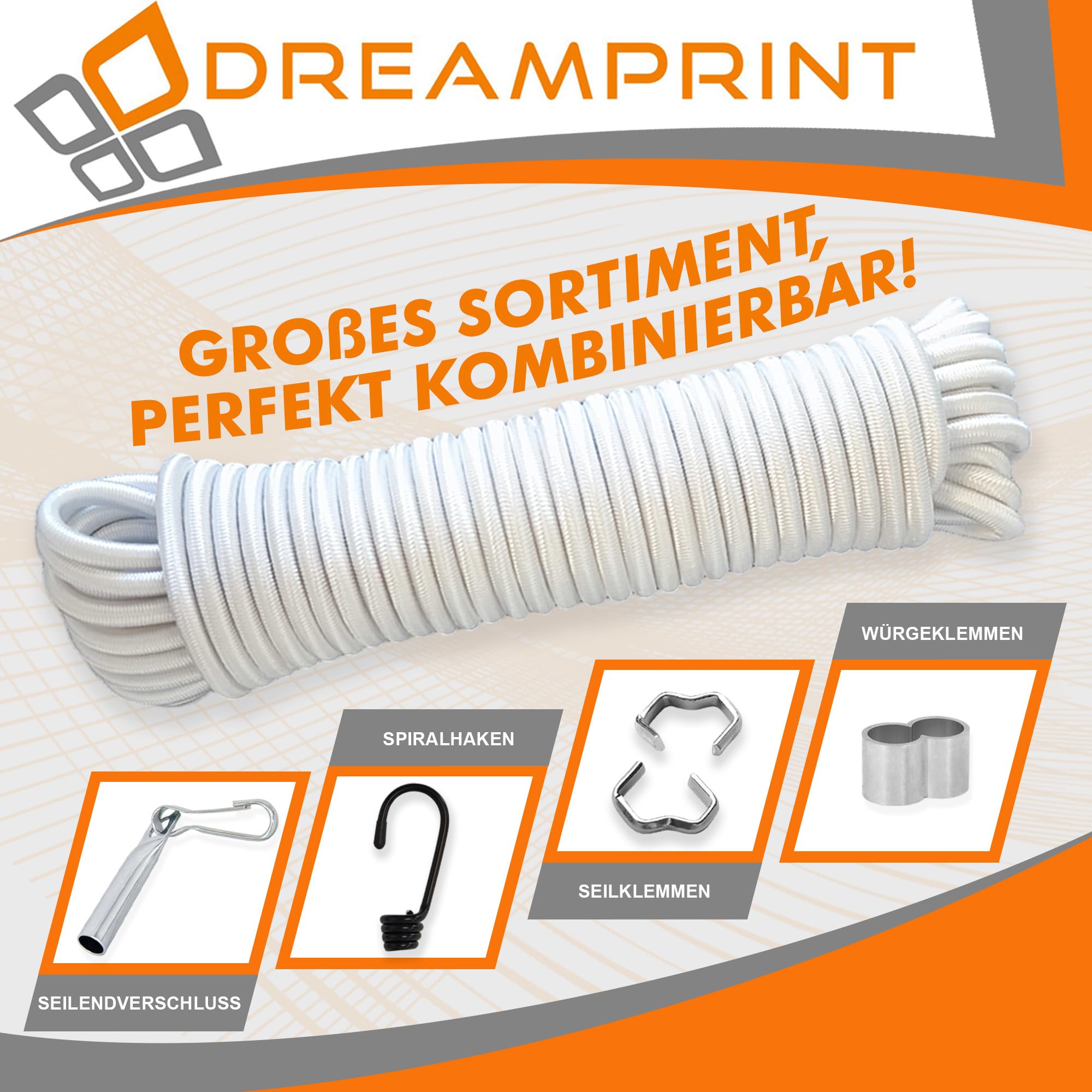 Dreamprint - Juego de 50 Ganchos en Espiral ø 6 mm Negros - Ideales para Remolques, Camiones, Barcos, Motocicletas, Bicicletas - Práctico Kit para Cuerdas Expandibles, Elásticos, Cubiertas y Más