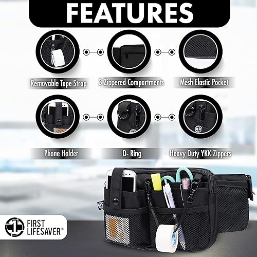 Miniatura 2 de First Lifesaver Riñonera para enfermera con múltiples compartimentos y soporte de cinta para enfermeras y estudiantes de enfermería (negro)