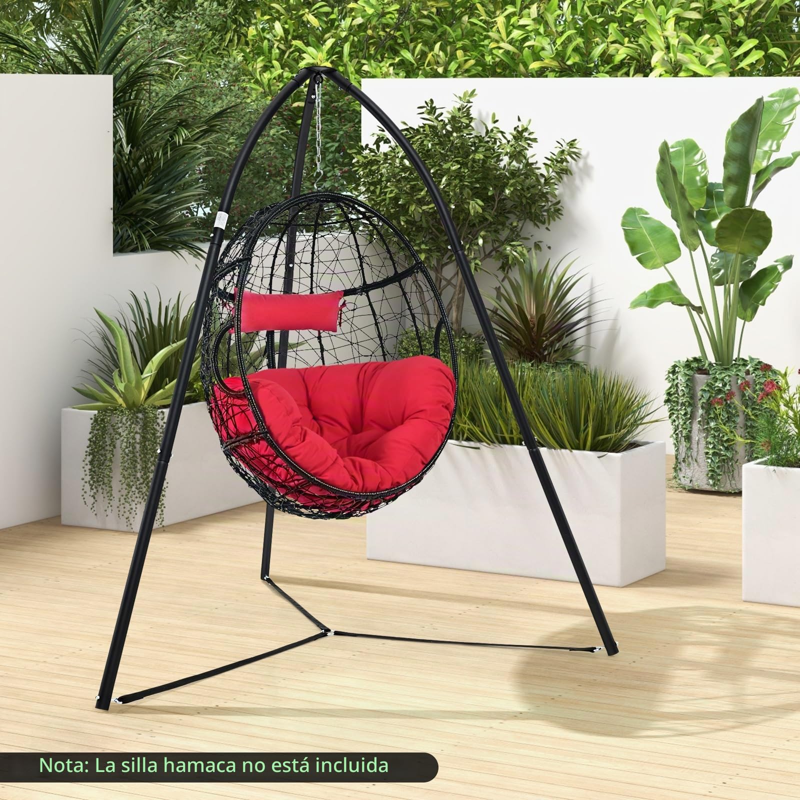 COSTWAY Soporte para Silla Colgante, Soporte Hamaca con Trípode Oscilante, Marco de Metal, Carga 200kg, Soporte de Columpio Interior Exterior