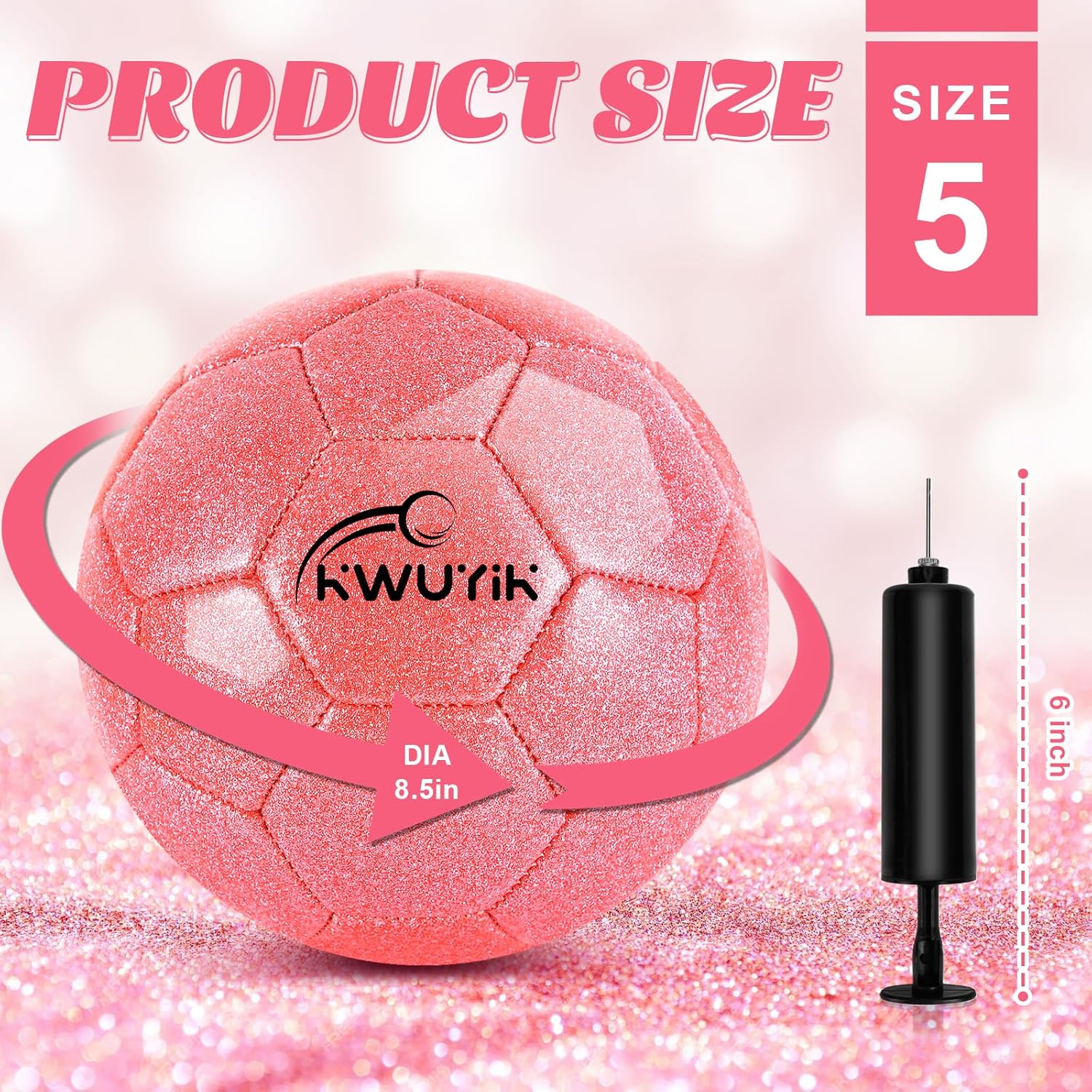 Size 3 4 5 Glitter Pink Gold Purple Soccer Ball with Pump Youth Toddler Soccer Ball for Kids Aged 4-6 6-8 8-12 Training Ball for Teens Boys Girls