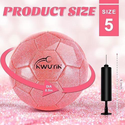 Miniatura 3 de Tamaño 3, 4, 5, juego de balón de fútbol rosa dorado morado con brillantina, pelota de fútbol juvenil para niños de 4 a 6 años, 6 a 8 y 12 años,