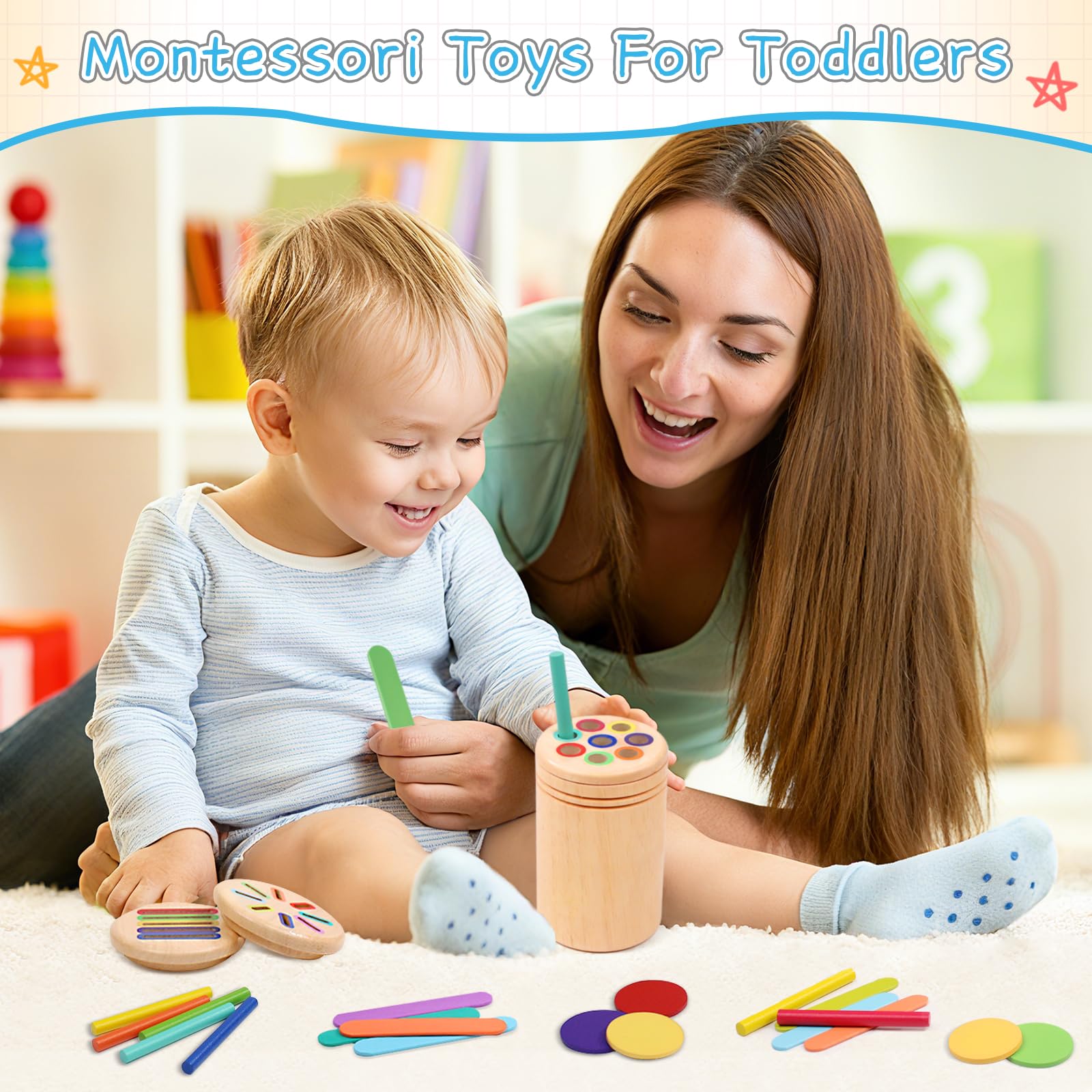 Jeux Montessori 1 2 3 Ans, 3 en 1 Jouet De Tri Enfants Jouets Montessori Bois Forme Trier Bebe 1 2 3 4 Ans Apprendre Les Couleurs Jeu Educatif 1 An avec Sac de Rangement Jouets à Trier Et à Empiler