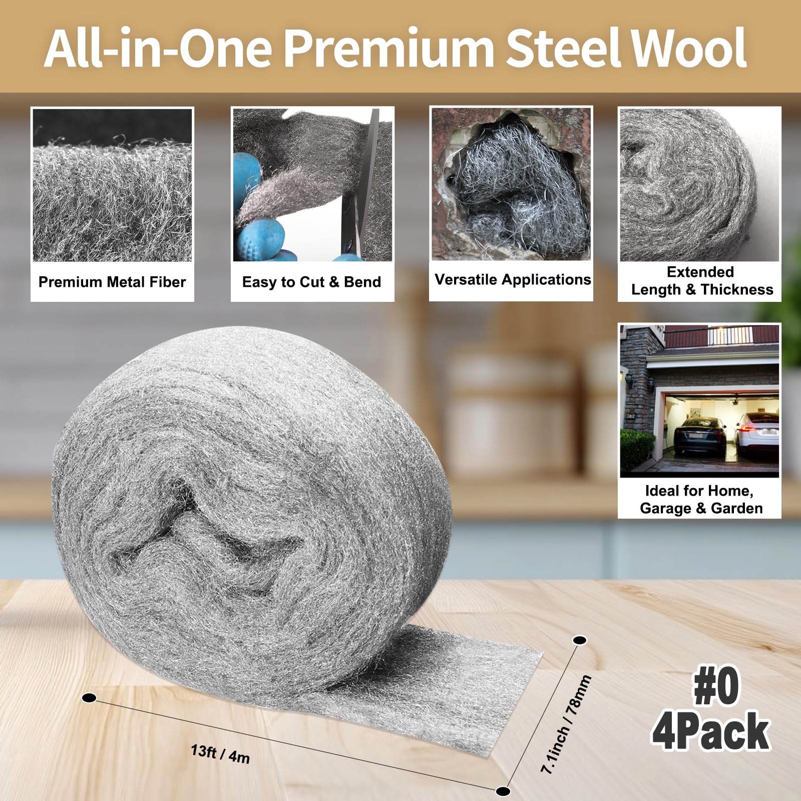Steel Wool Mice Control - 4 Pack #0 Medium -2 Steel Wool Mice Control - 4 Pack #0 Medium -2