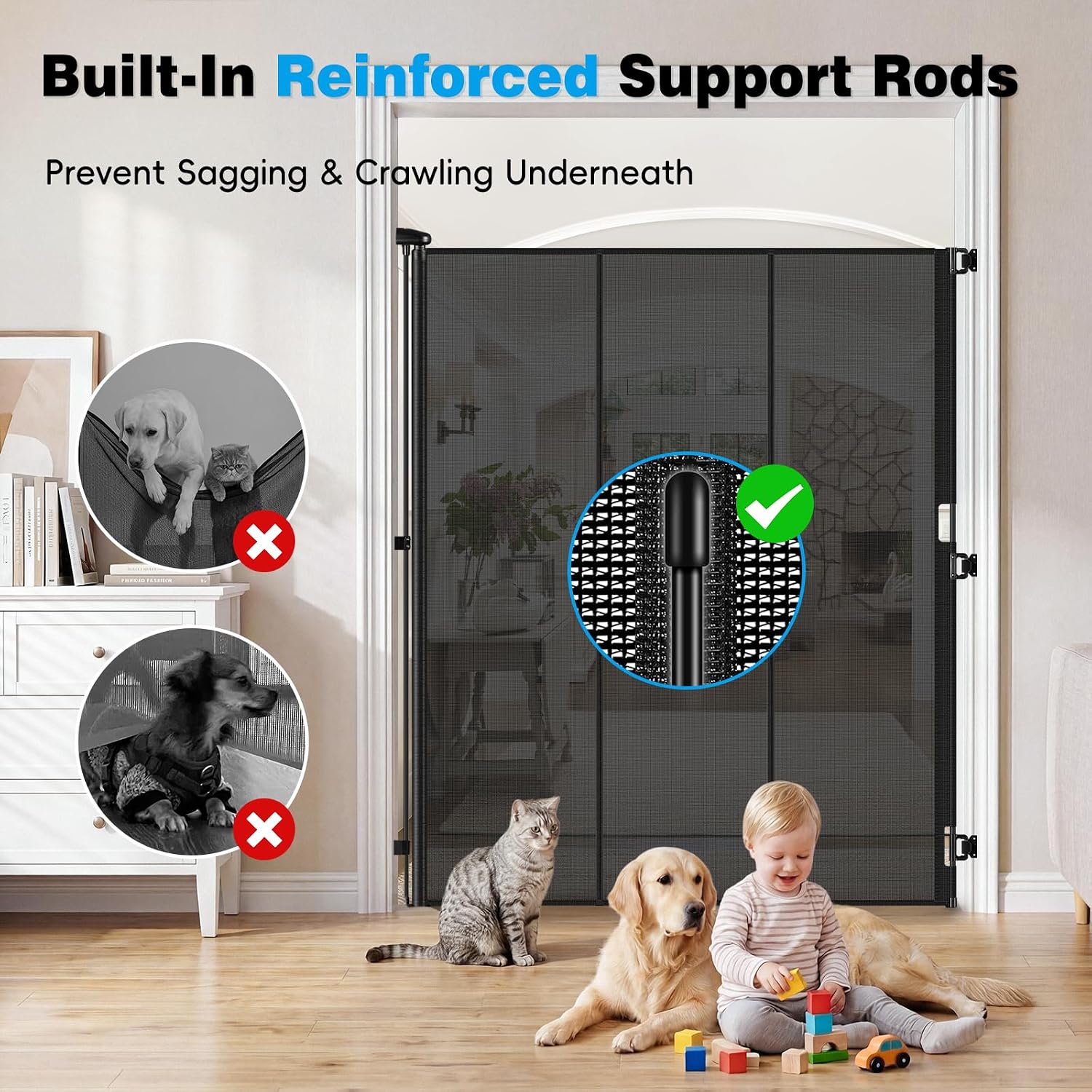 Reinforced 72" Extra Tall Cat Gate for Doorway, Jump-Resistant & Prevent Crawling Underneath Safety Retractable Baby Gates, Fits 0-55" Width Indoor Retractable Dog Gate, Barrier, Screen & Fence
