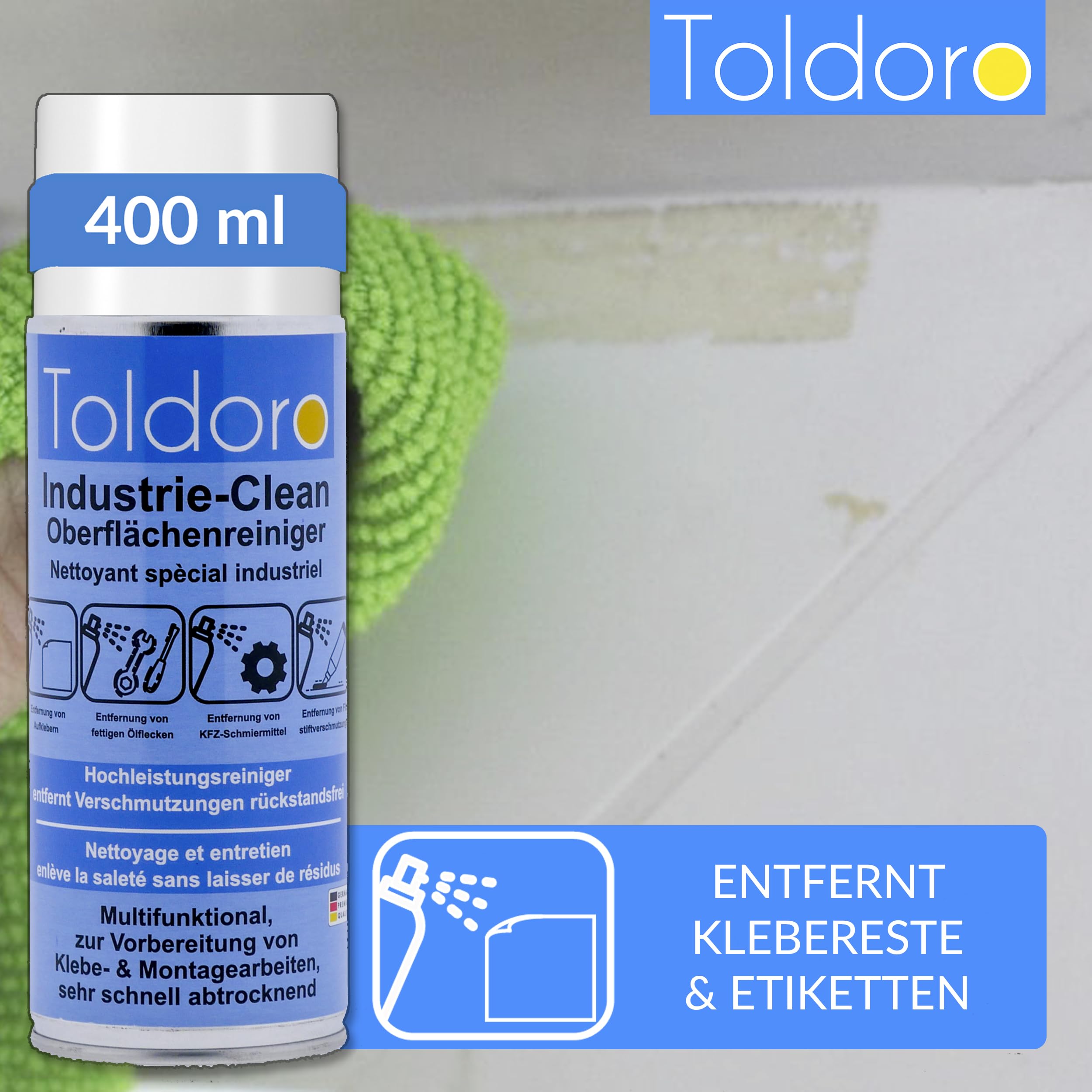 Toldoro Industriereiniger, Etikettenentferner, Maschinenreiniger, Klebereste Entferner, Klebstoffentferner, Etikettenlöser, Entfetter Spray (1x 400ml)