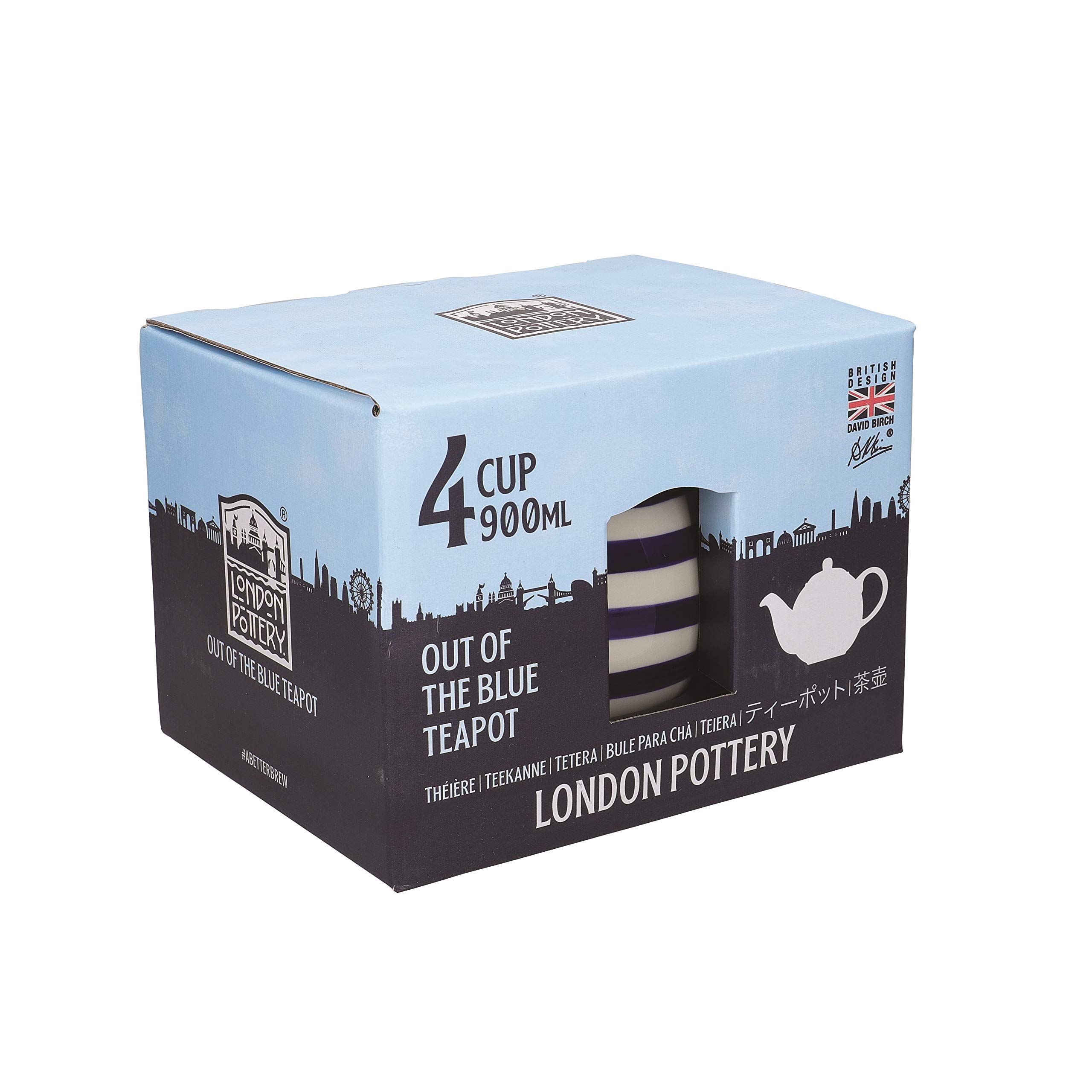 London Pottery Out of the Blue Globe - Teiera con colino, in gres, motivo a righe, 4 tazze (900 ml)