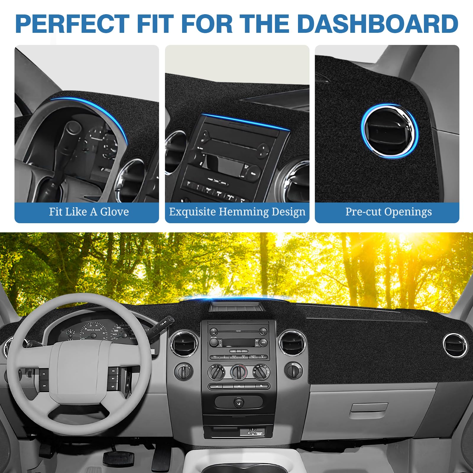 FIILINES Armaturenbrett-Abdeckung für Ford F-150 2004 2005 2006 2007 2008 F150 Zubehör Wildleder Armaturenbrett Abdeckung Matte Sonnenschutz Anti-Rutsch-Pad Teppichschutz