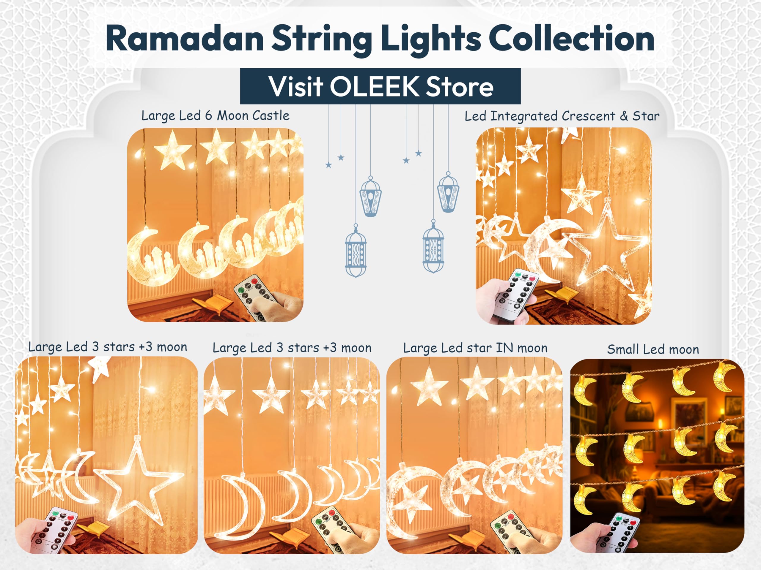 OLEEK Decoraciones de luces de Ramadán – Decoraciones de Ramadán para el hogar 2026 – Luces de decoración de Ramadán – Regalos de Ramadán para niños – Decoración de Ramadán – Cadena de luces Ramadán